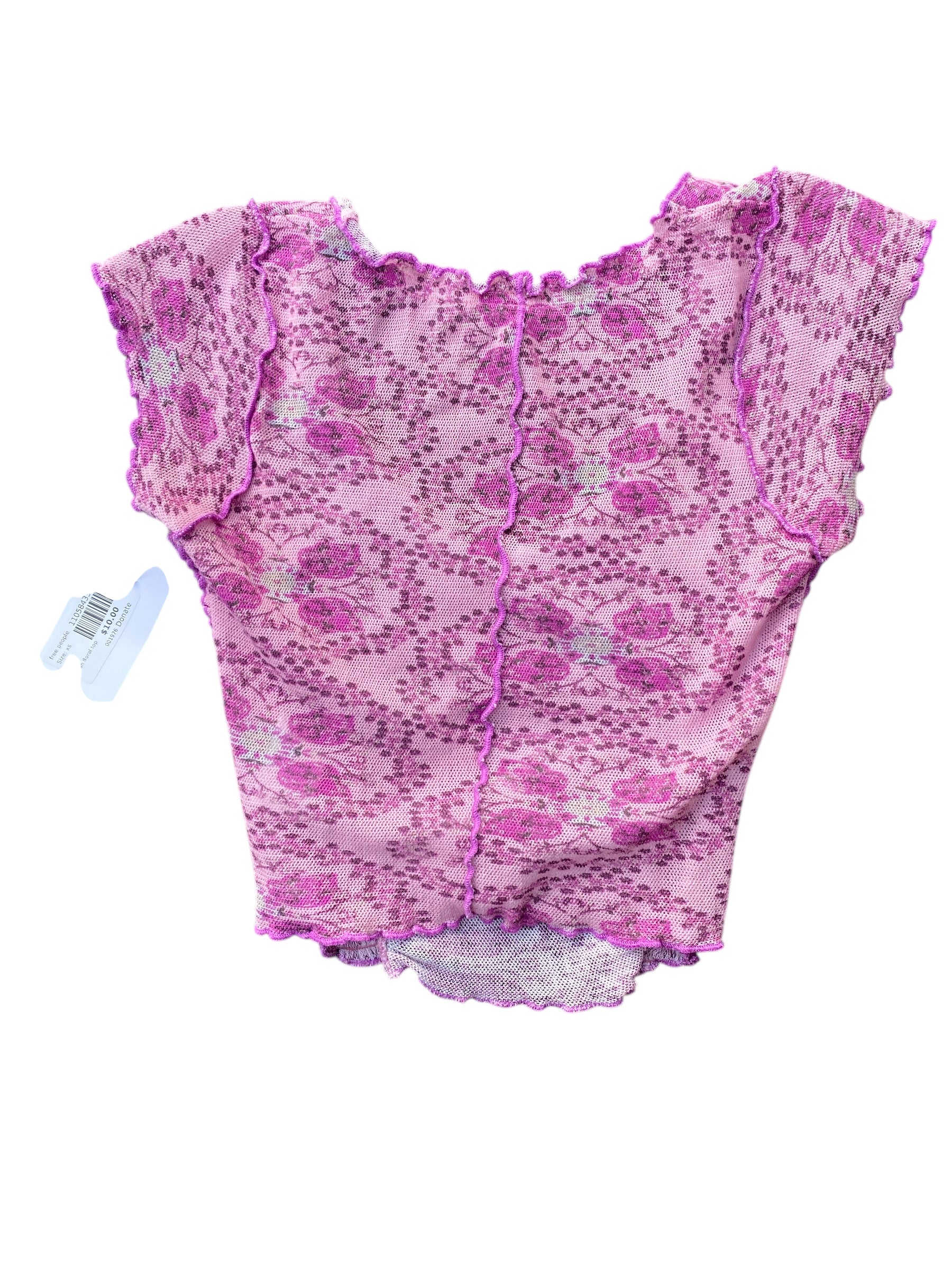 pink free people mesh floral top, xs