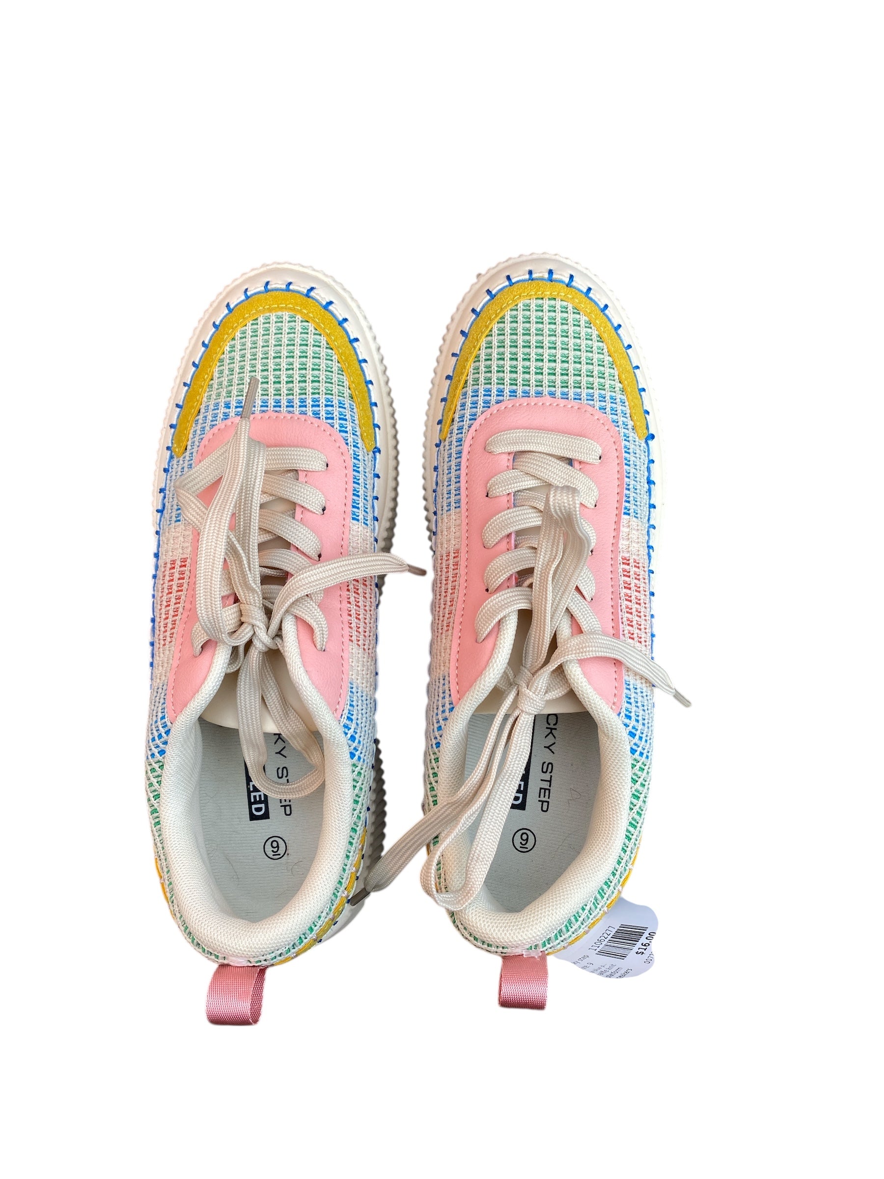 white blue pink lucky step waffle knit platform sneakers, 9