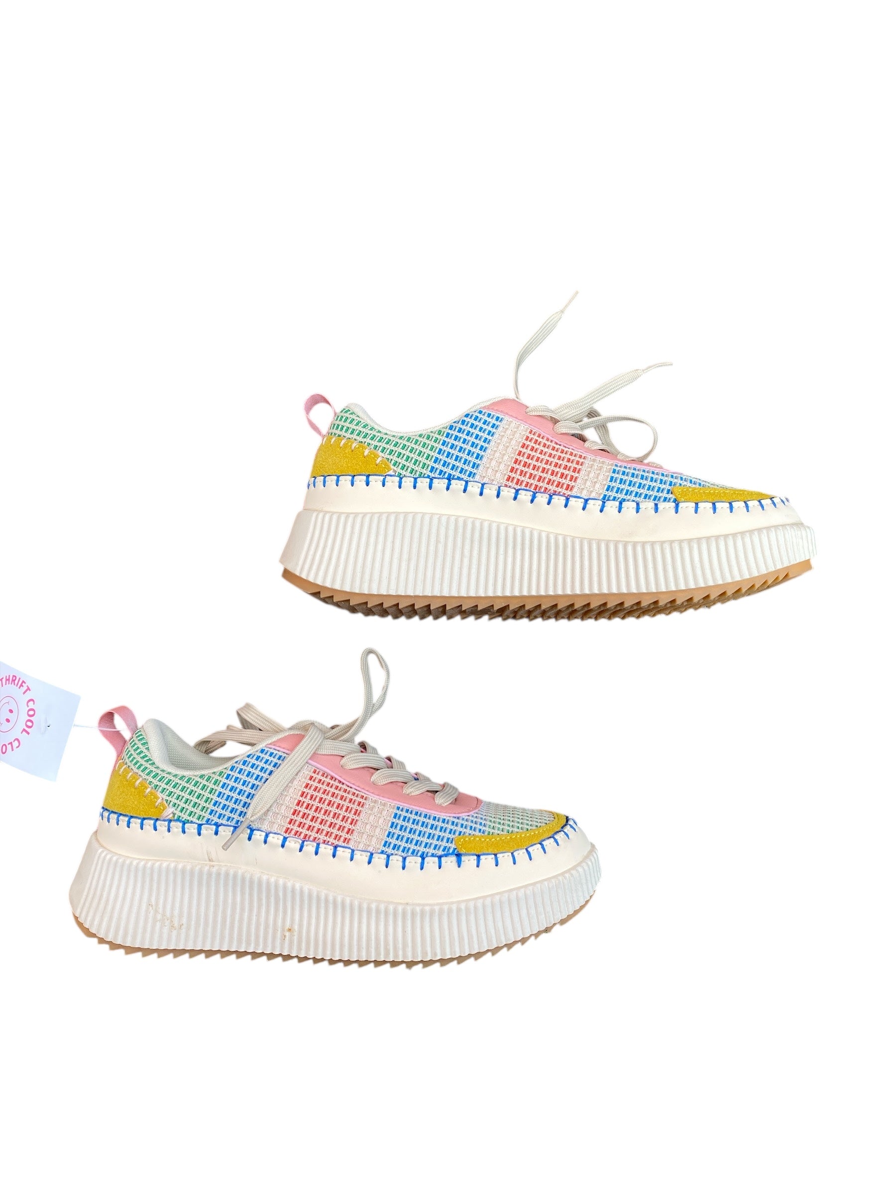 white blue pink lucky step waffle knit platform sneakers, 9