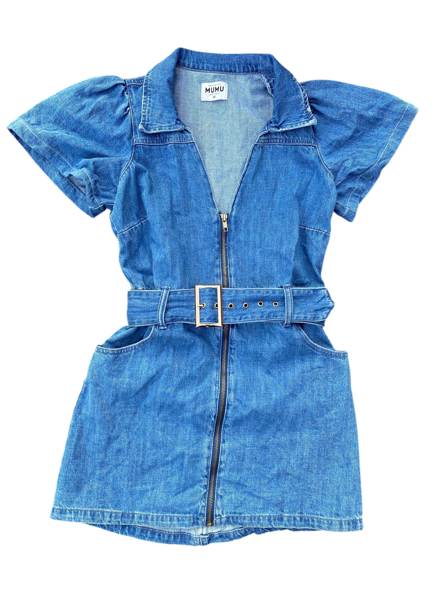 Blue Show me your mumu Denim belted dress, M