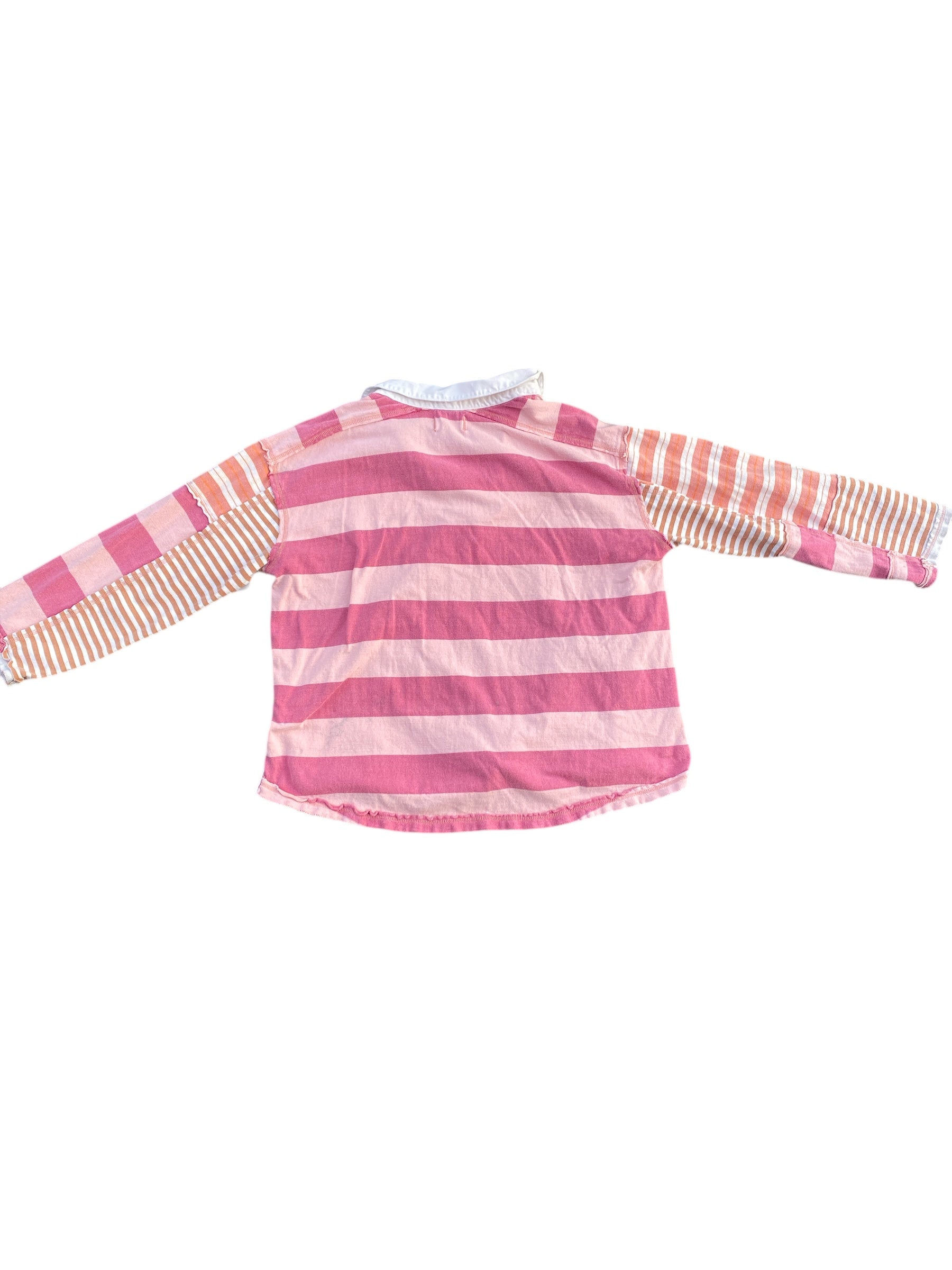 pink free people stripe rugby polo, L