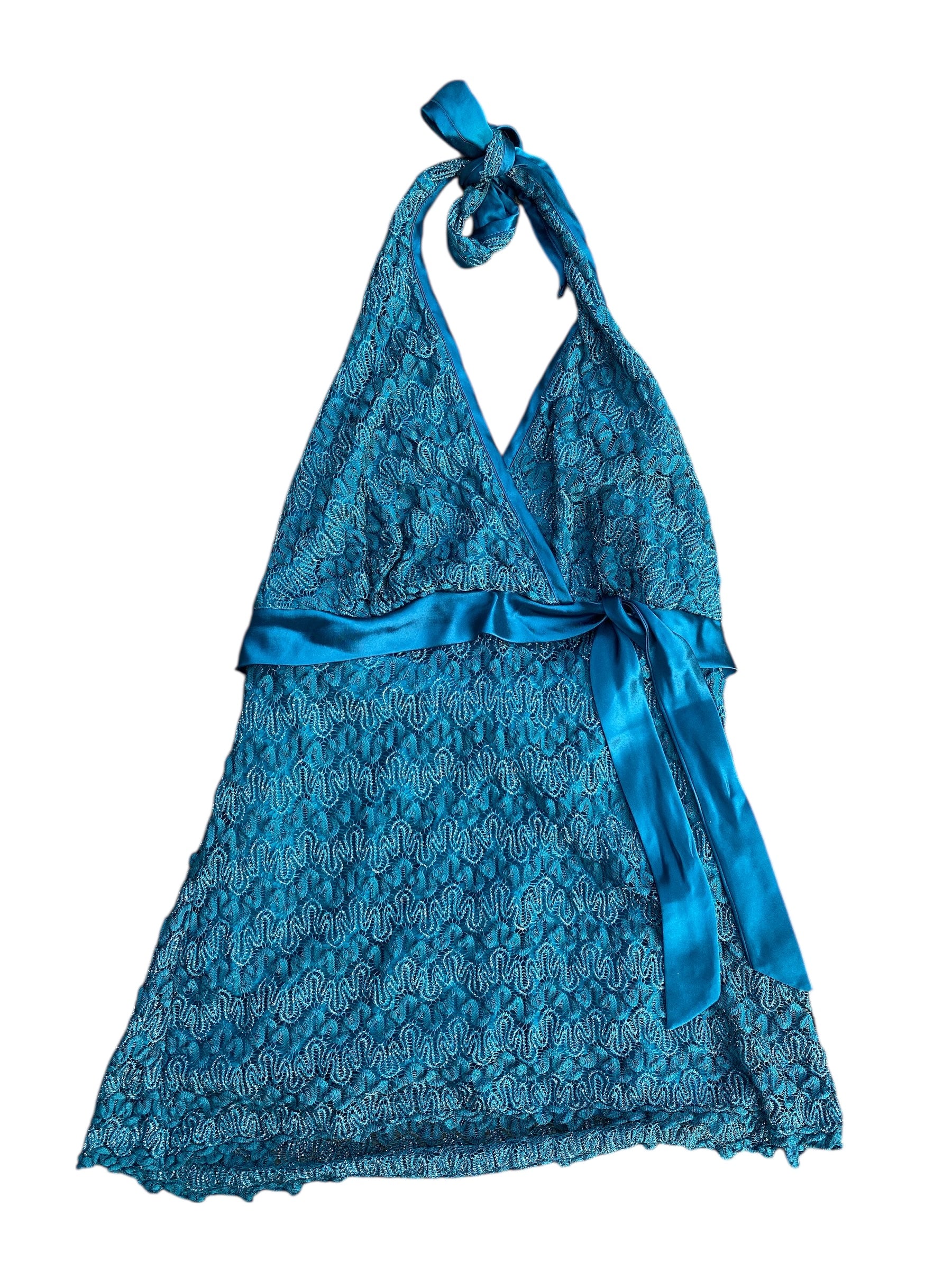 teal torrid y2k lace tinsel halter top, 2