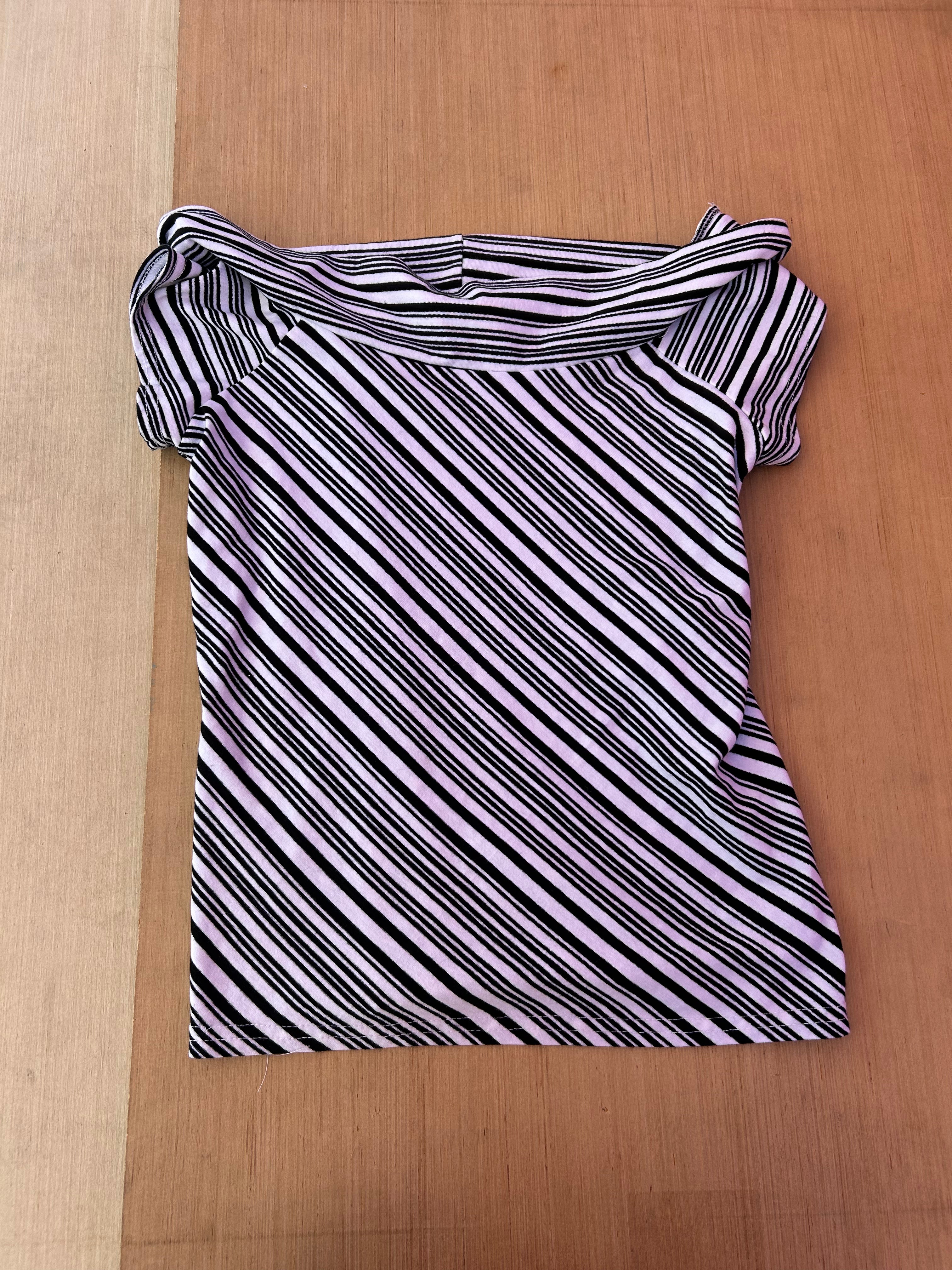 black white rachel rachel of shoulder stripe top, L