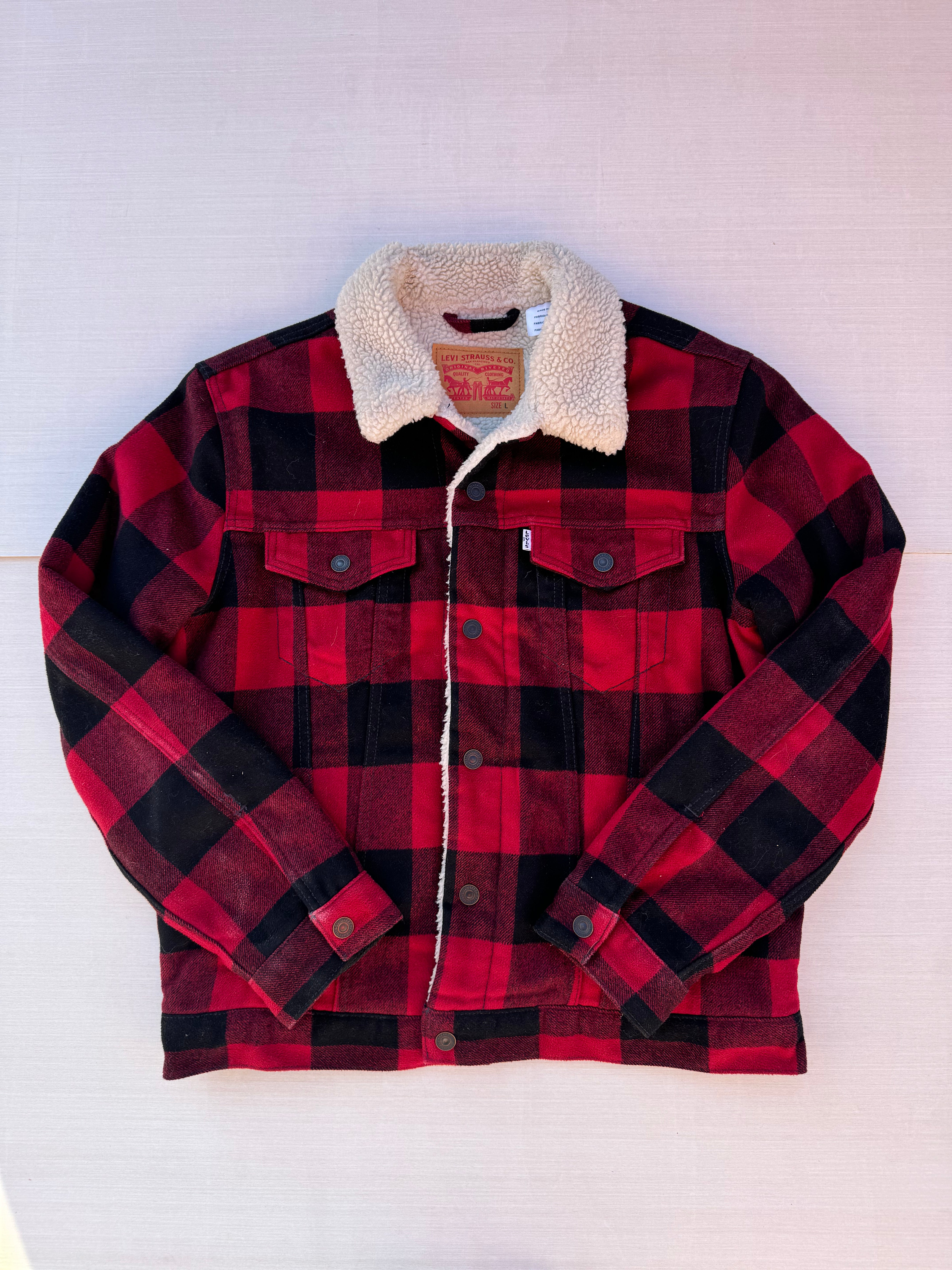 Red Levis plaid fleece jacket, Large