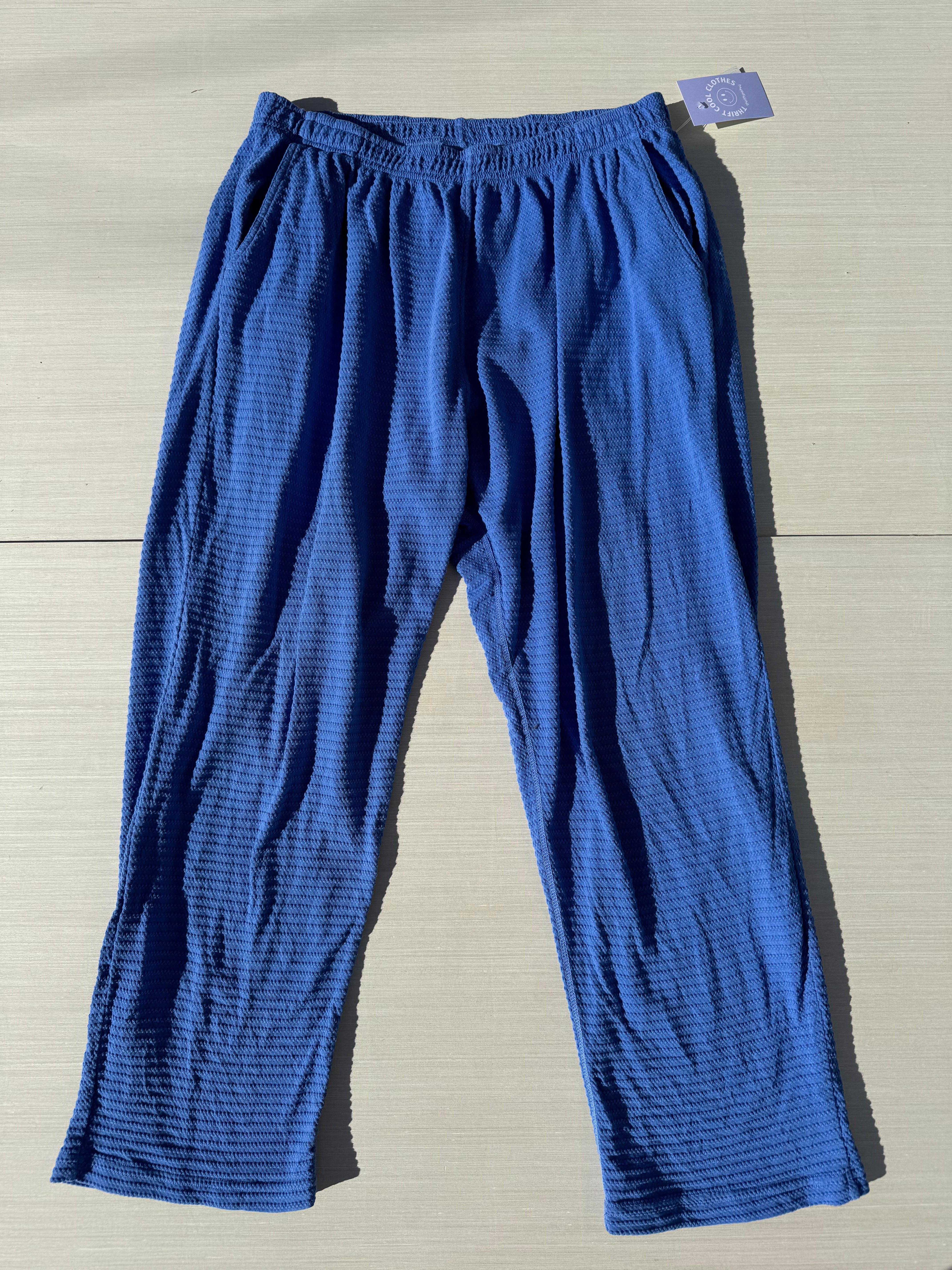 blue big bud press textured elastic pants, xl