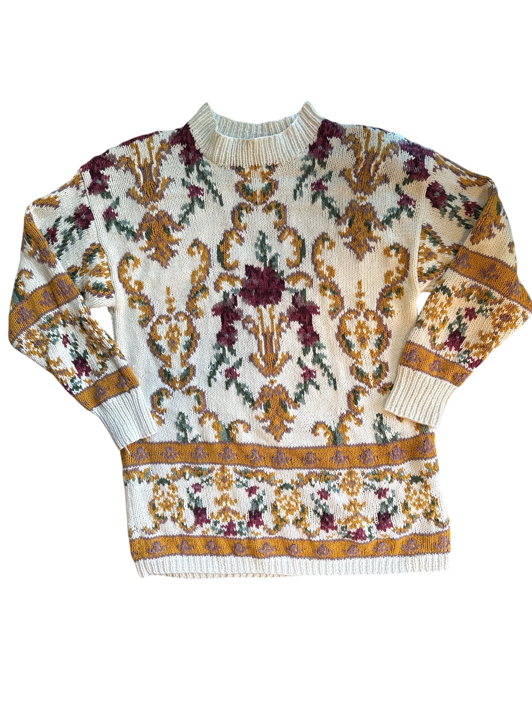 white burgundy yellow express 90s patterned knit sweater, s