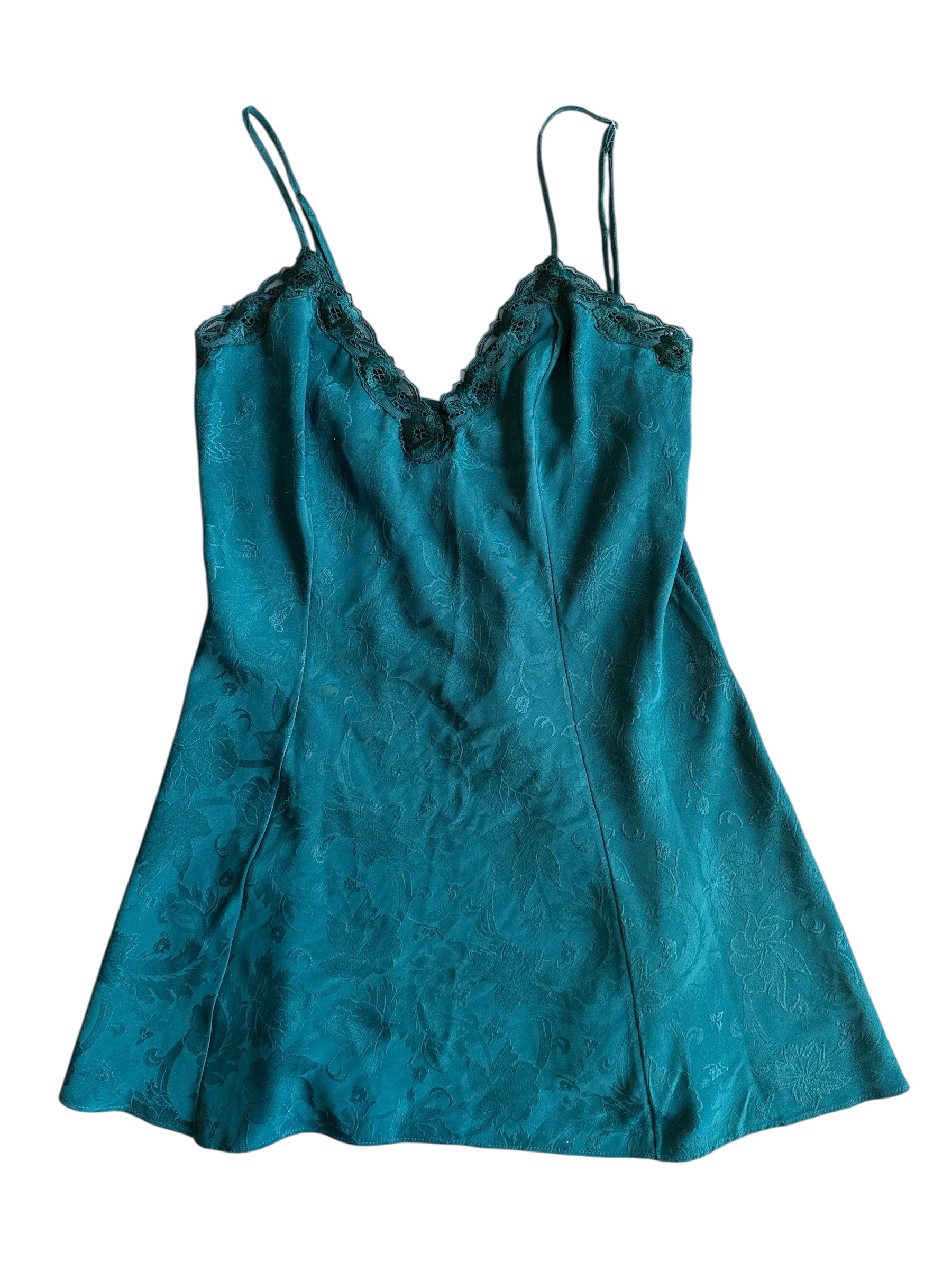 green victorias secret floral slip lace up back, m