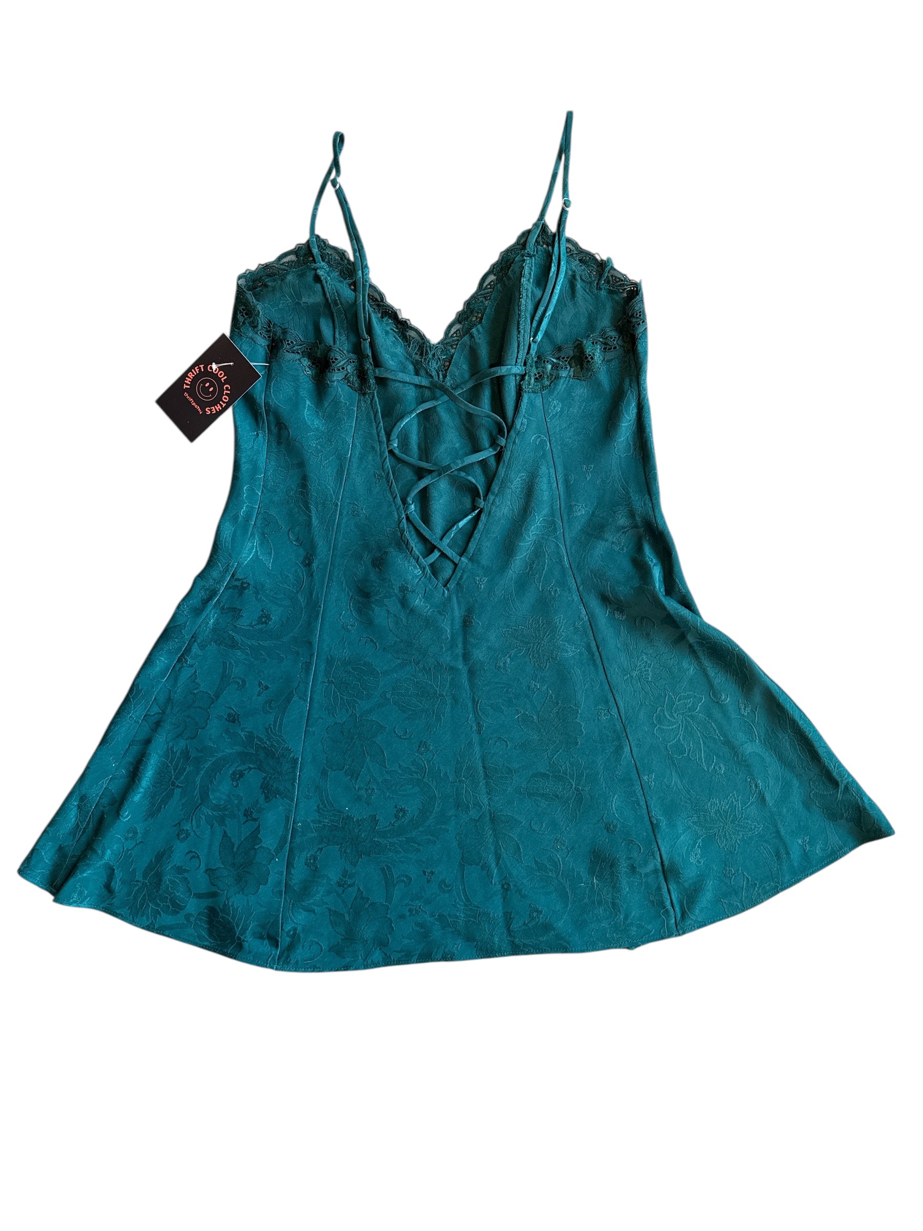 green victorias secret floral slip lace up back, m
