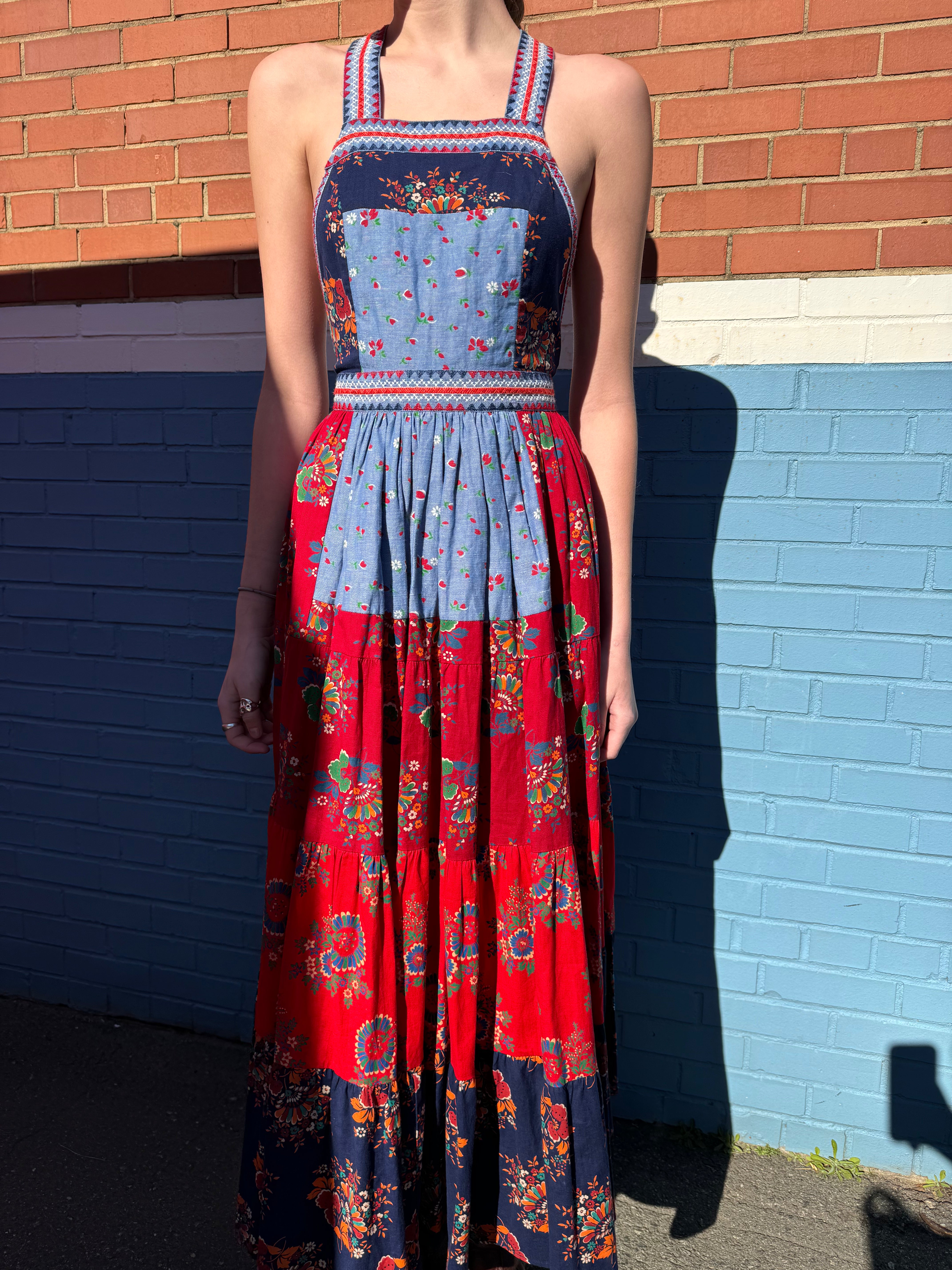 red blue ulla johnson lune patchwork dress, 2 (read description!)