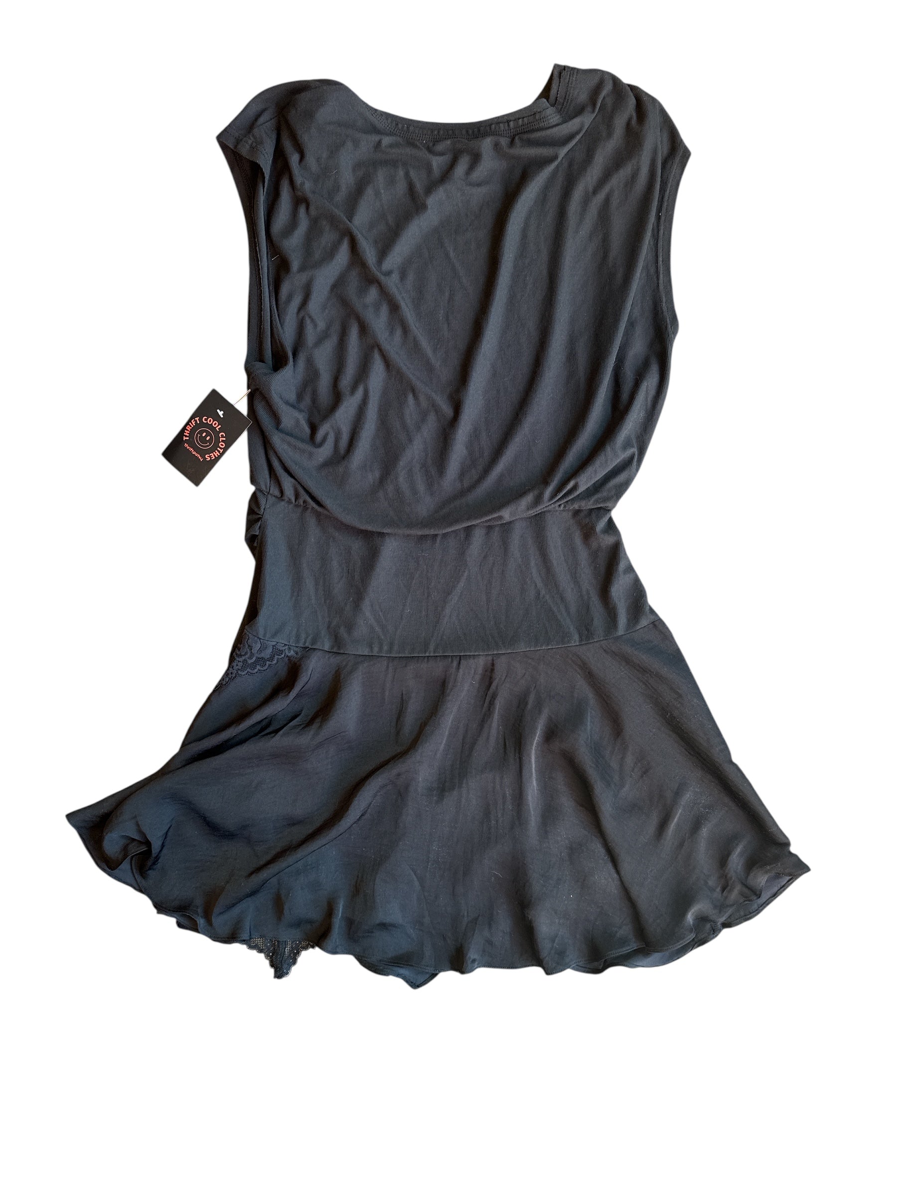 black free people lace ruffle trim ss dress, L