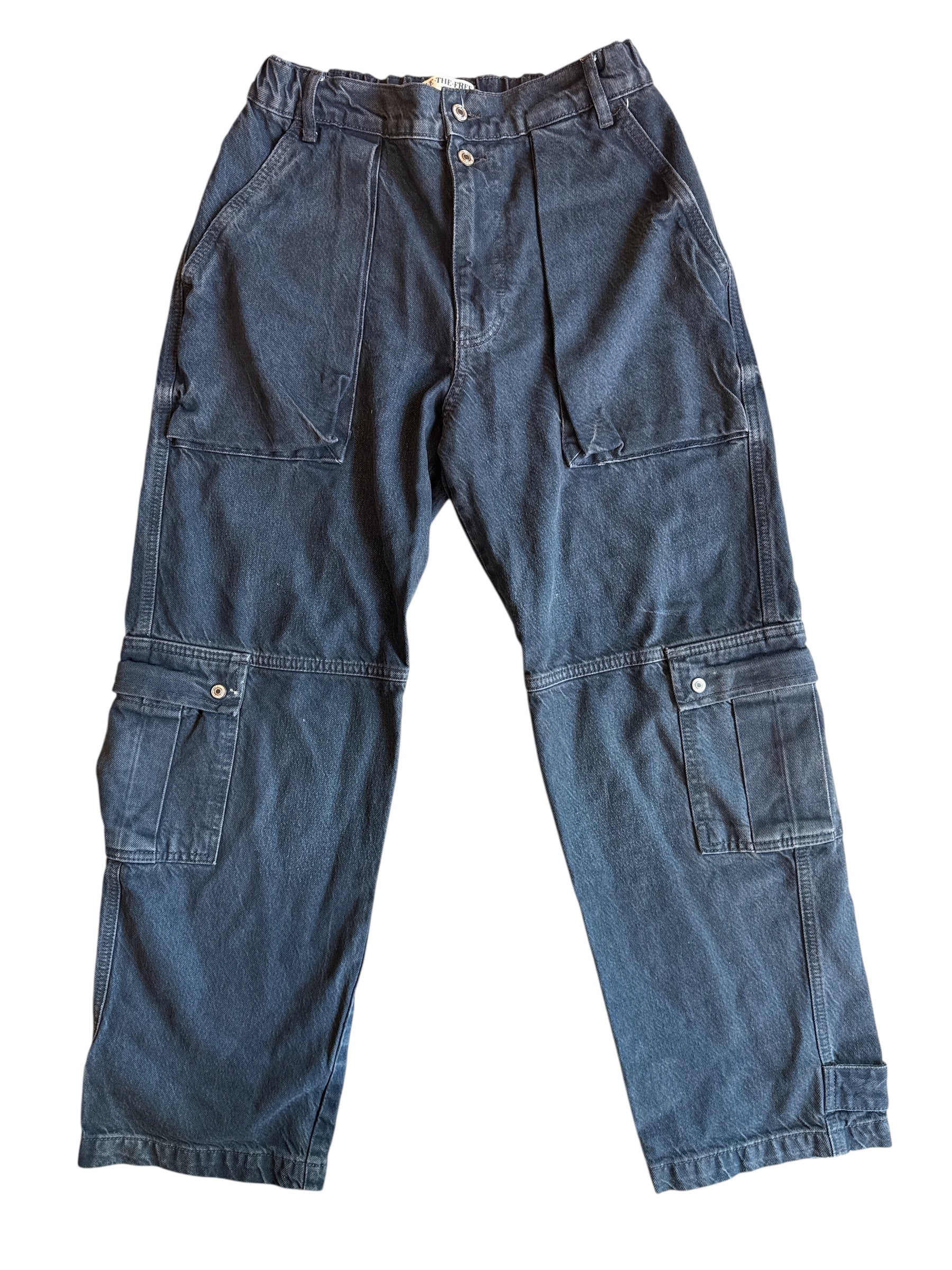 dark wash free people cargo pants, 26