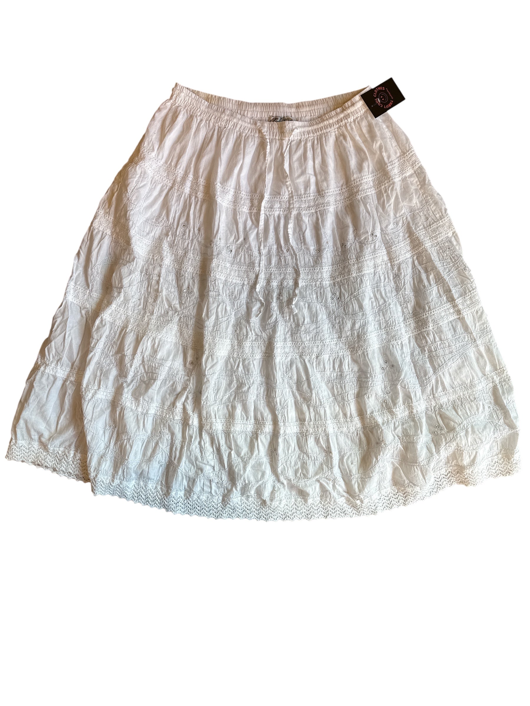 white signature smocked skirt w tinsel embroidery