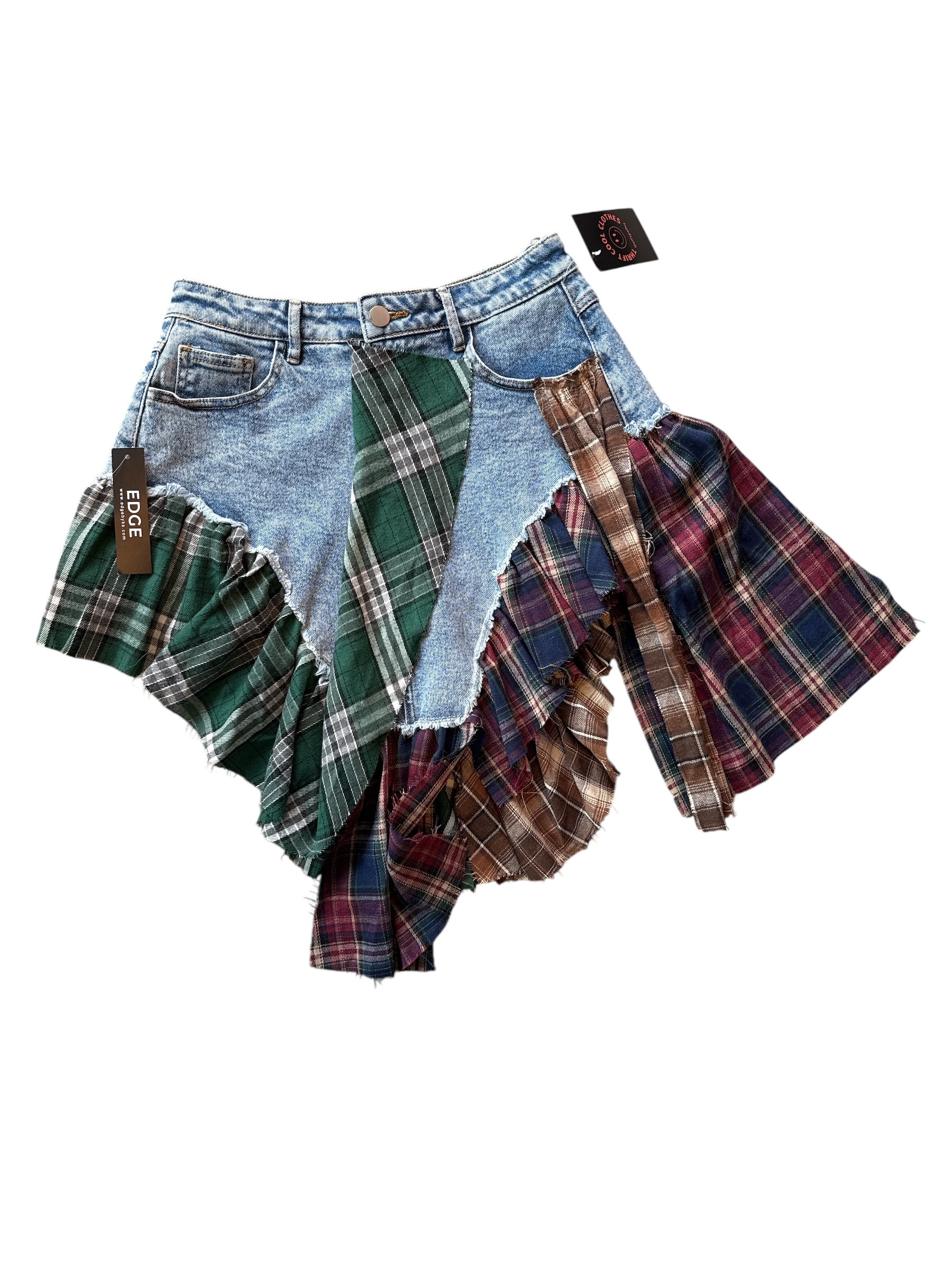 multi Cherie flannel and denim mini skirt, L