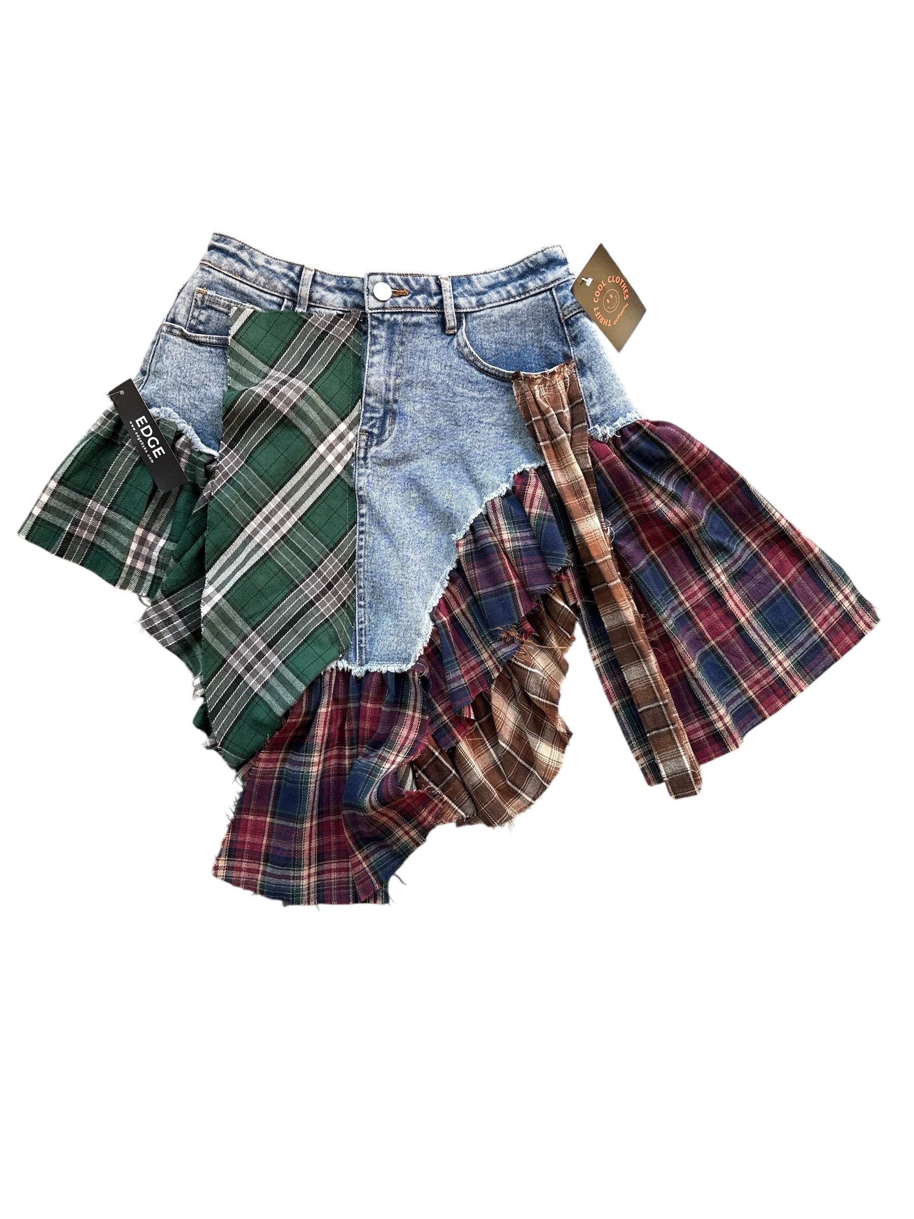 multi Cherie flannel and denim mini skirt, L