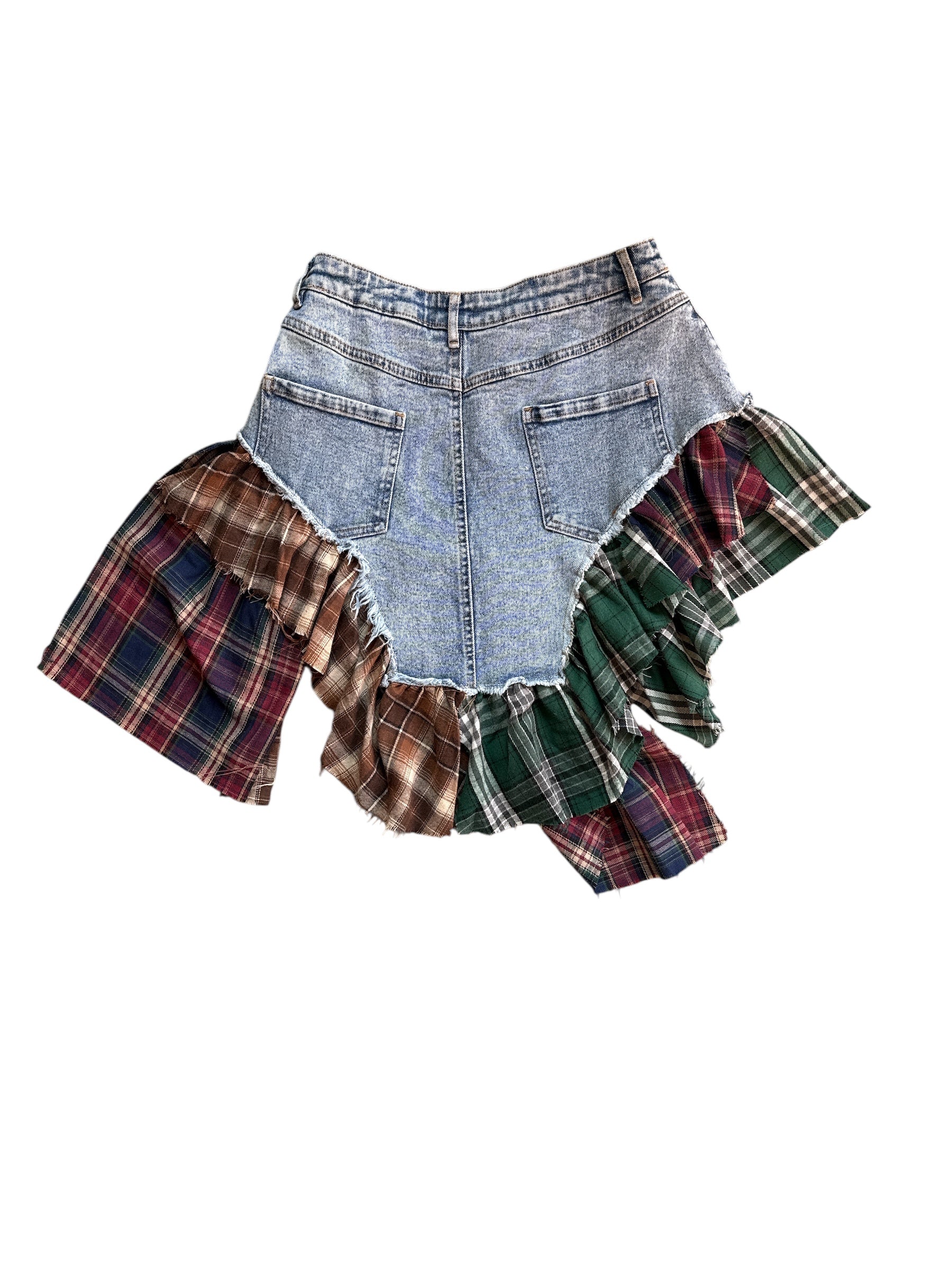multi Cherie flannel and denim mini skirt, L