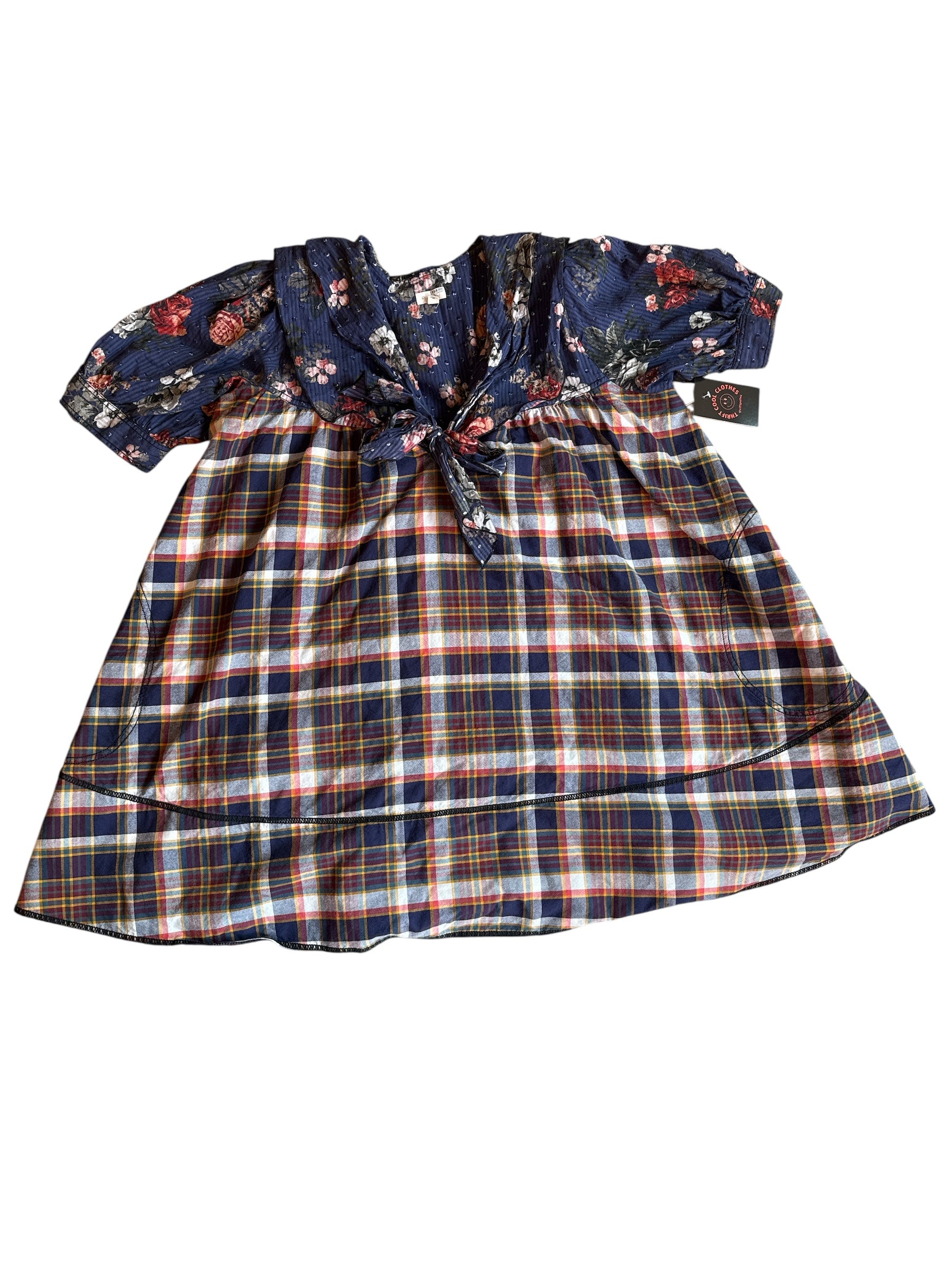 navy Pilcro plaid swing dress, L