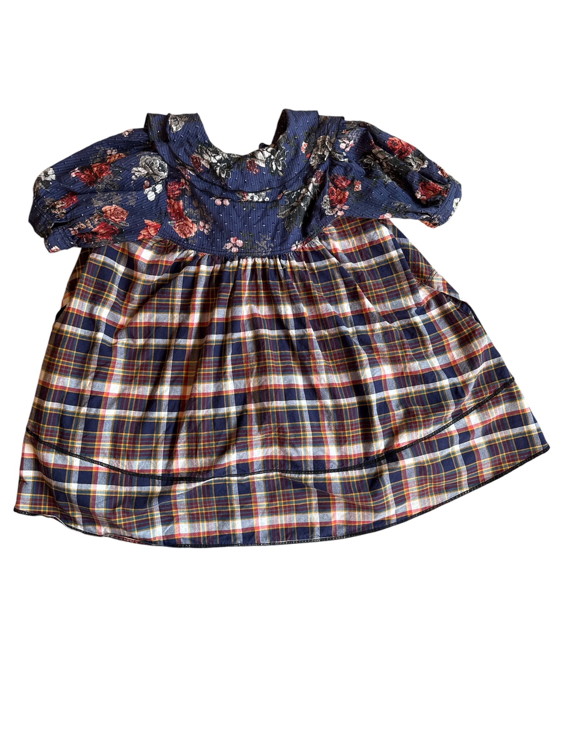 navy Pilcro plaid swing dress, L
