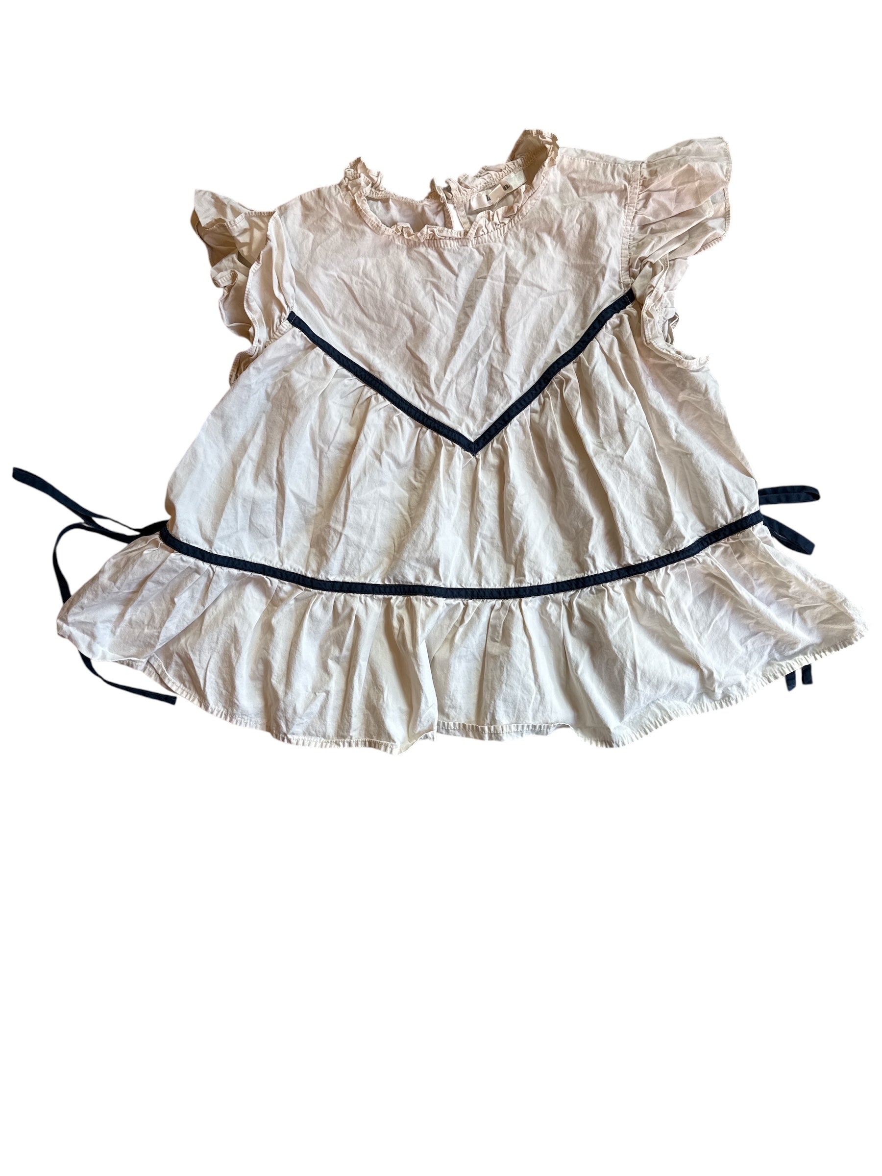 off white navy la lavon v blouse w ruffles, m