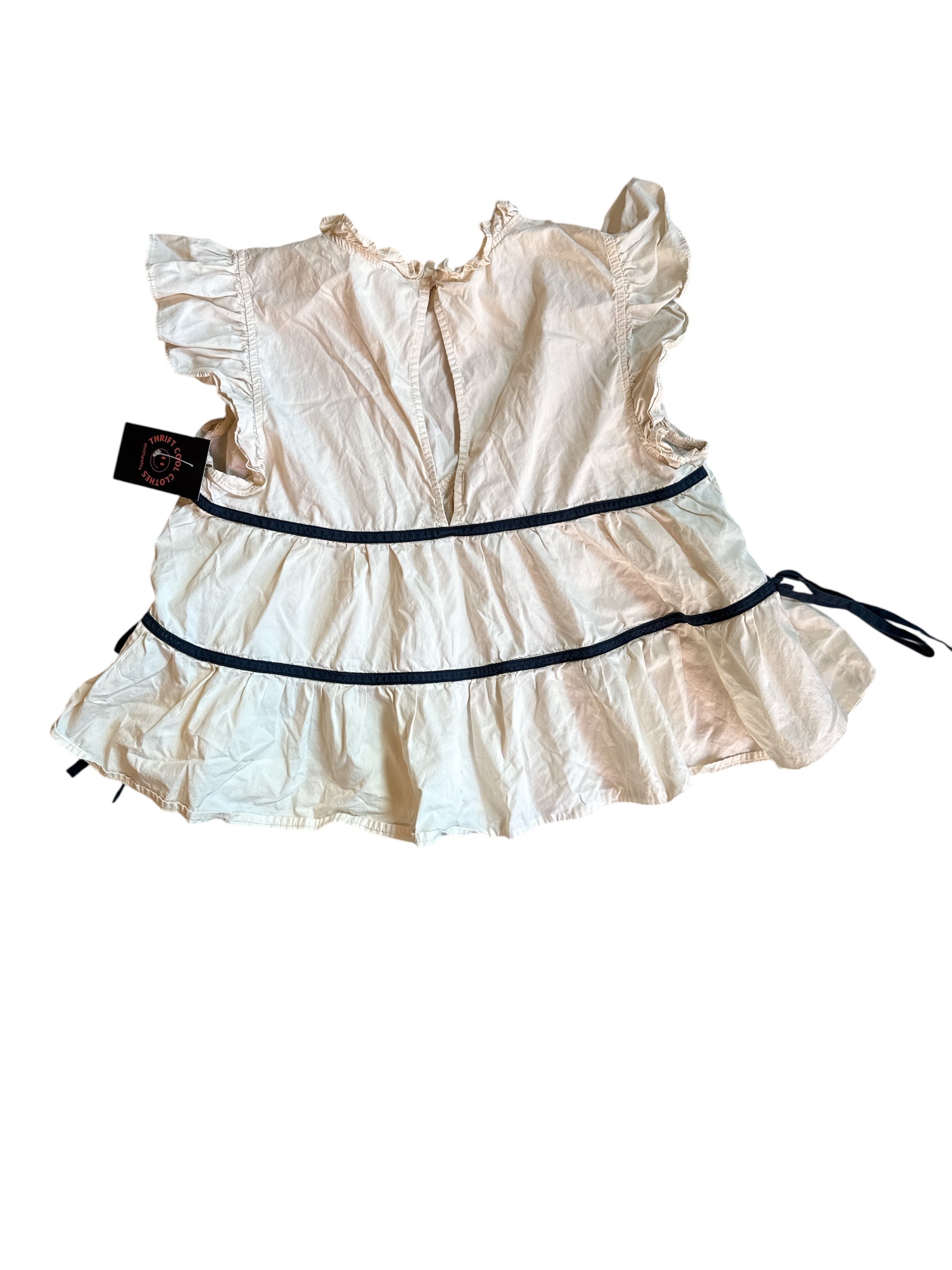 off white navy la lavon v blouse w ruffles, m