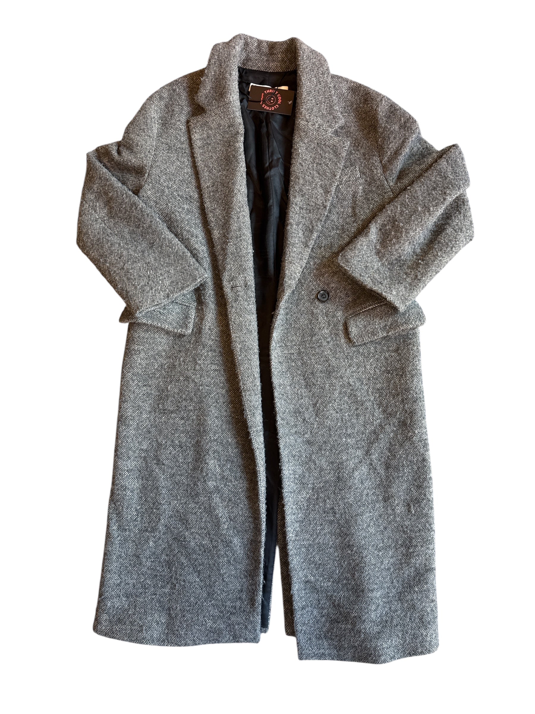 gray zara tweed long coat, xs