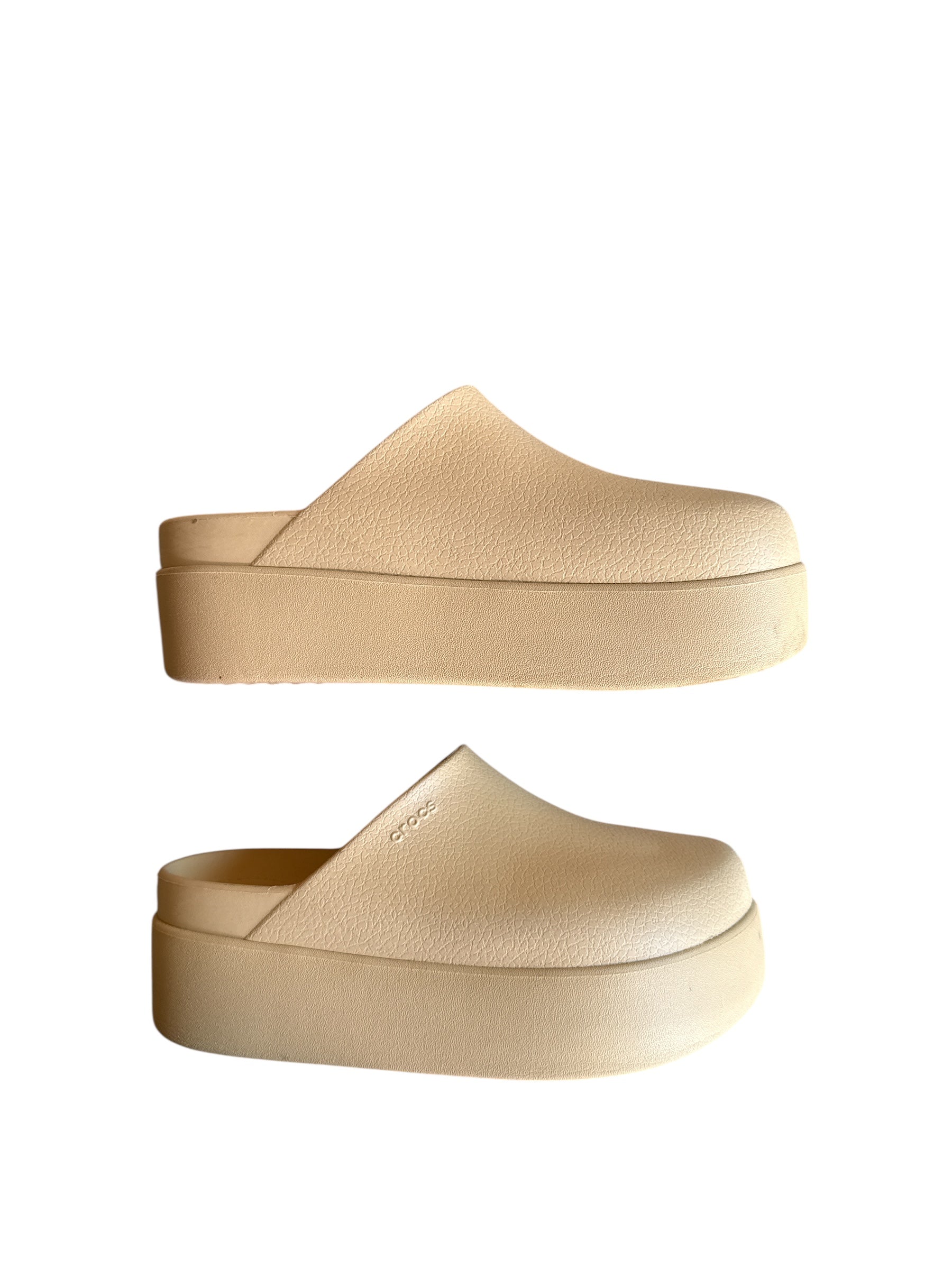 beige croc platform clogs, 8