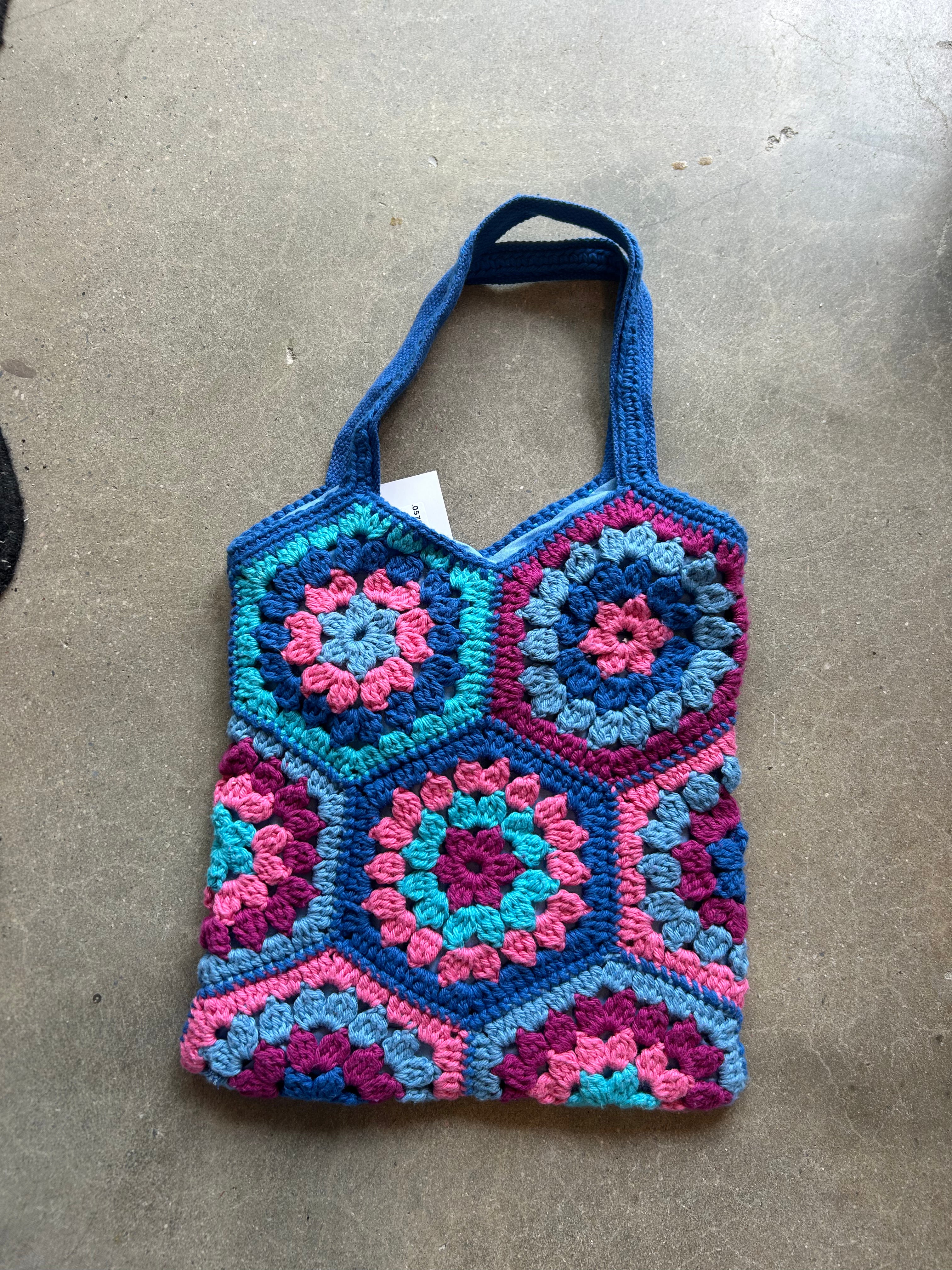 blue  crochet bag
