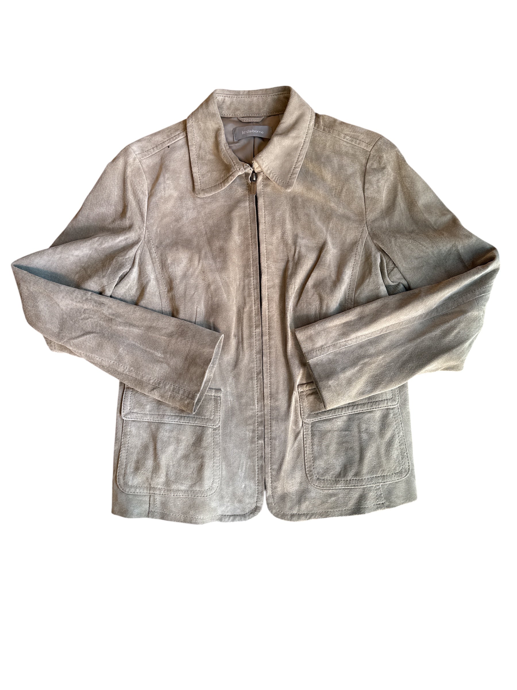 brown liz claiborne suede zip up jacket, m