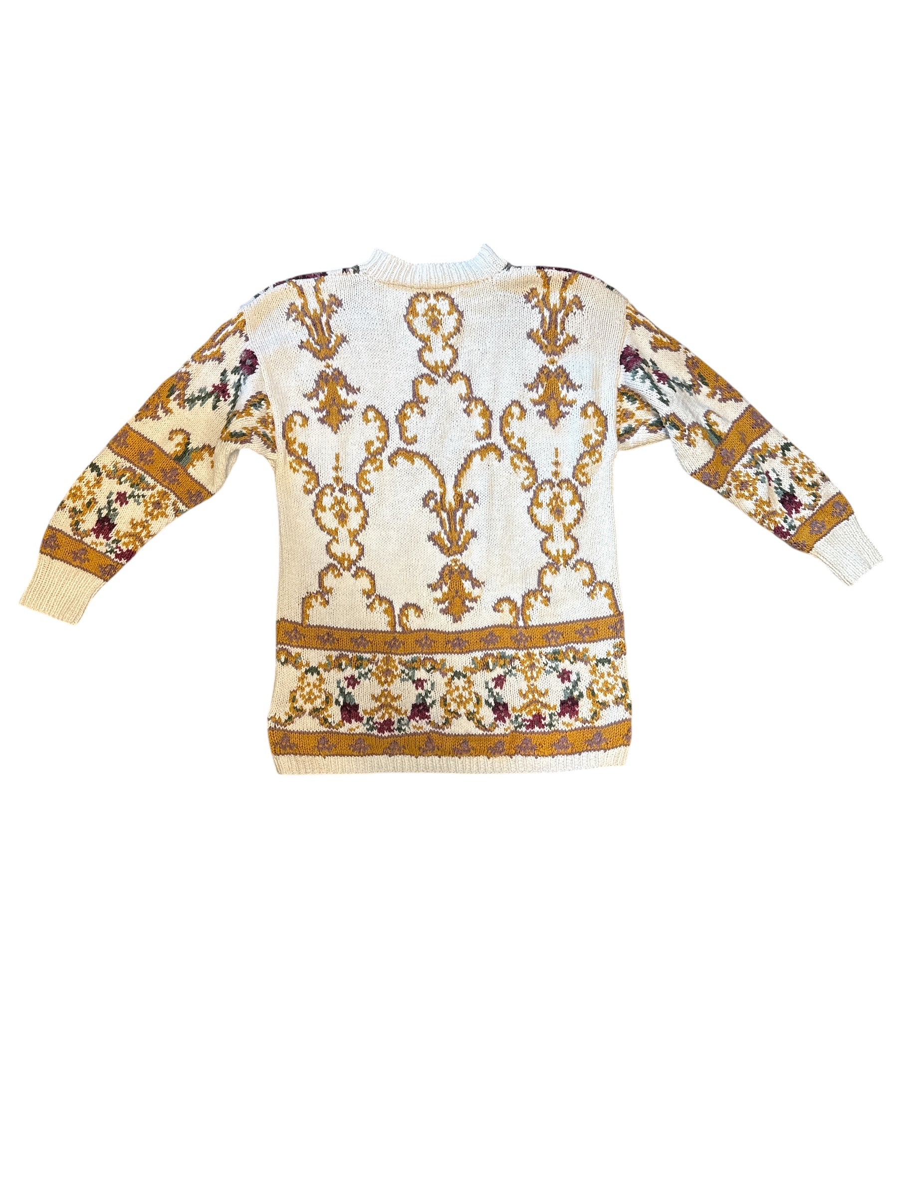 white burgundy yellow express 90s patterned knit sweater, s