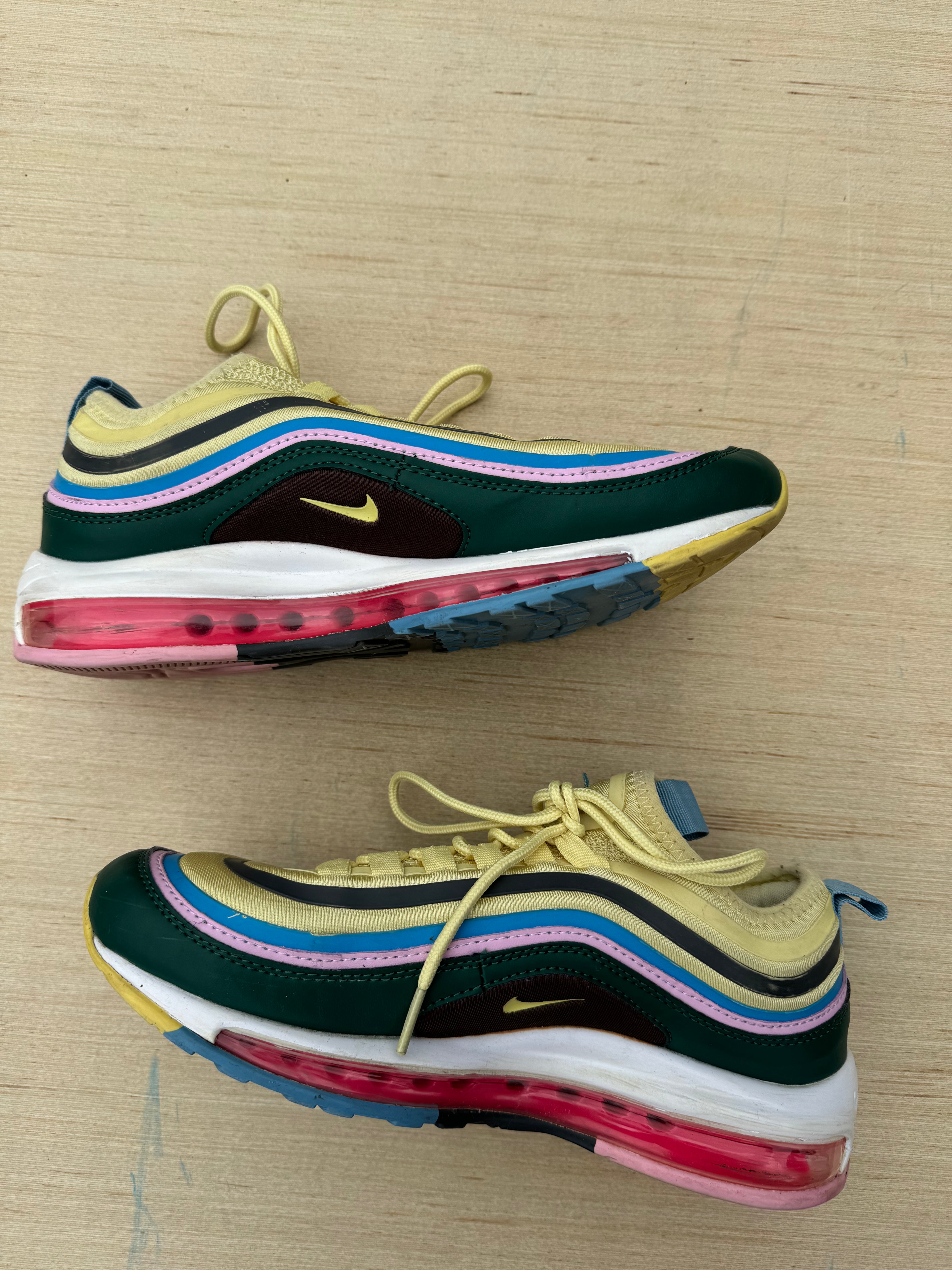 yellow multi nike rainbow air max shoes, 8 women’s