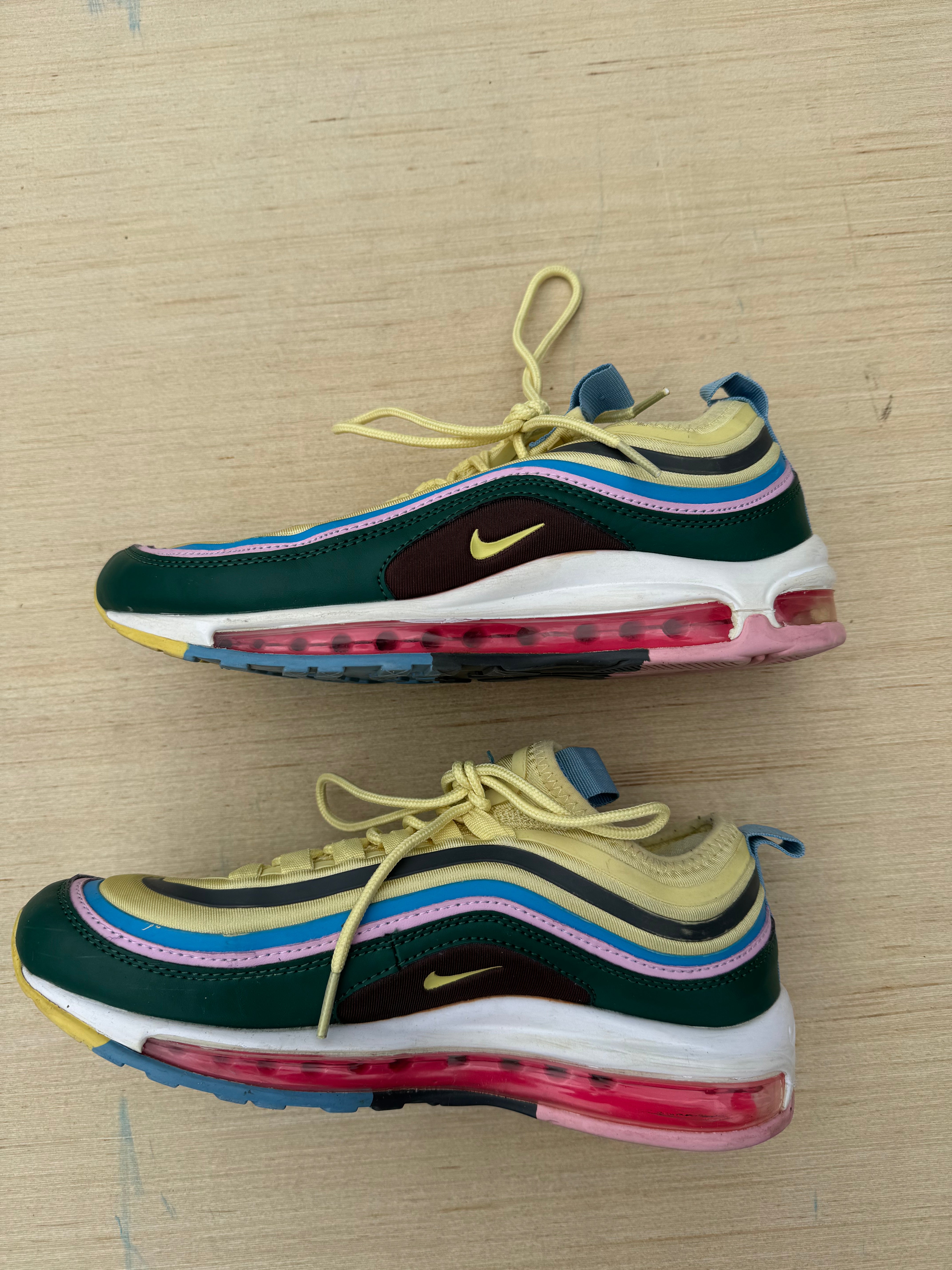 yellow multi nike rainbow air max shoes, 8 women’s