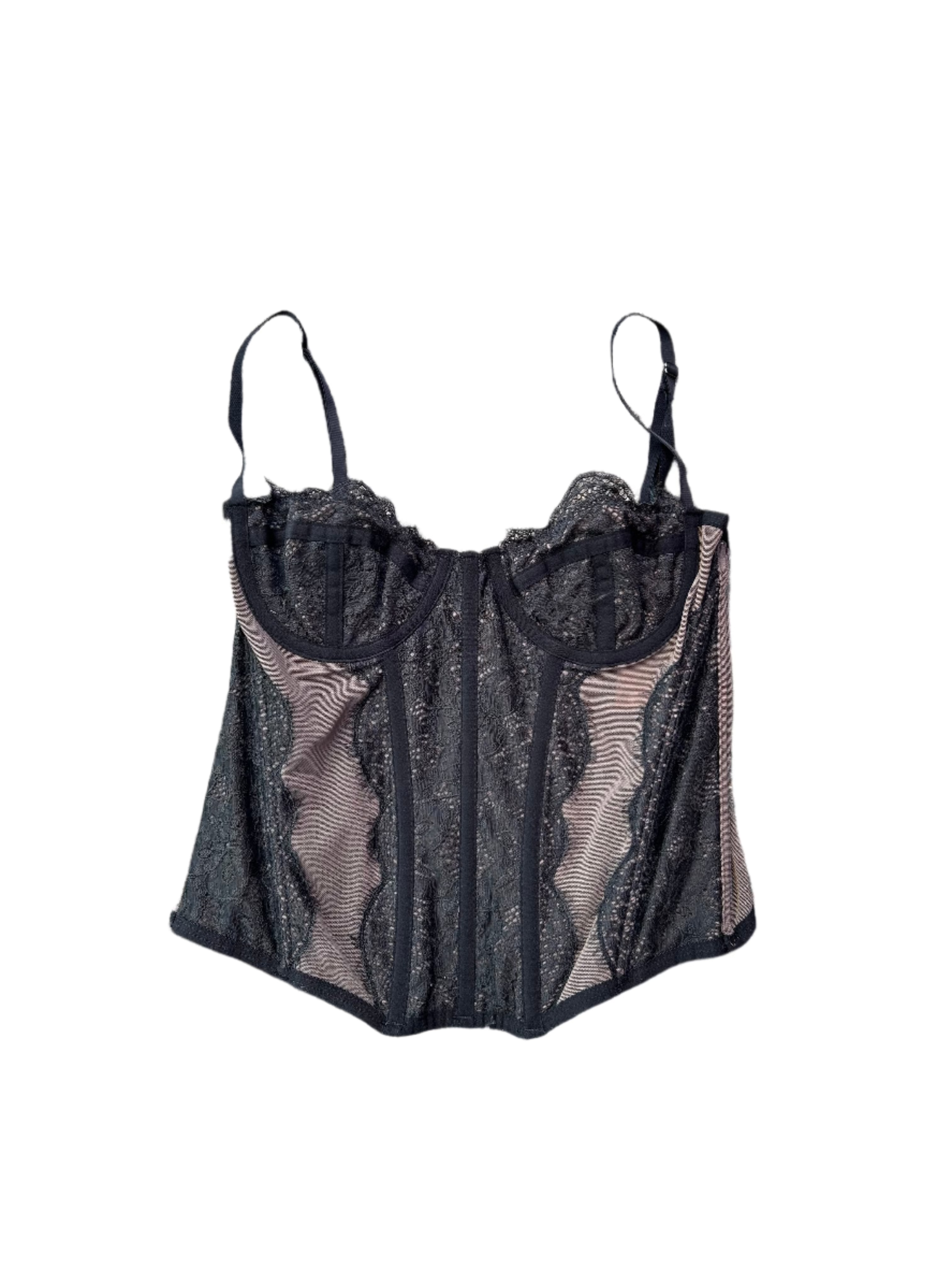 brown black out from under corset style top, s