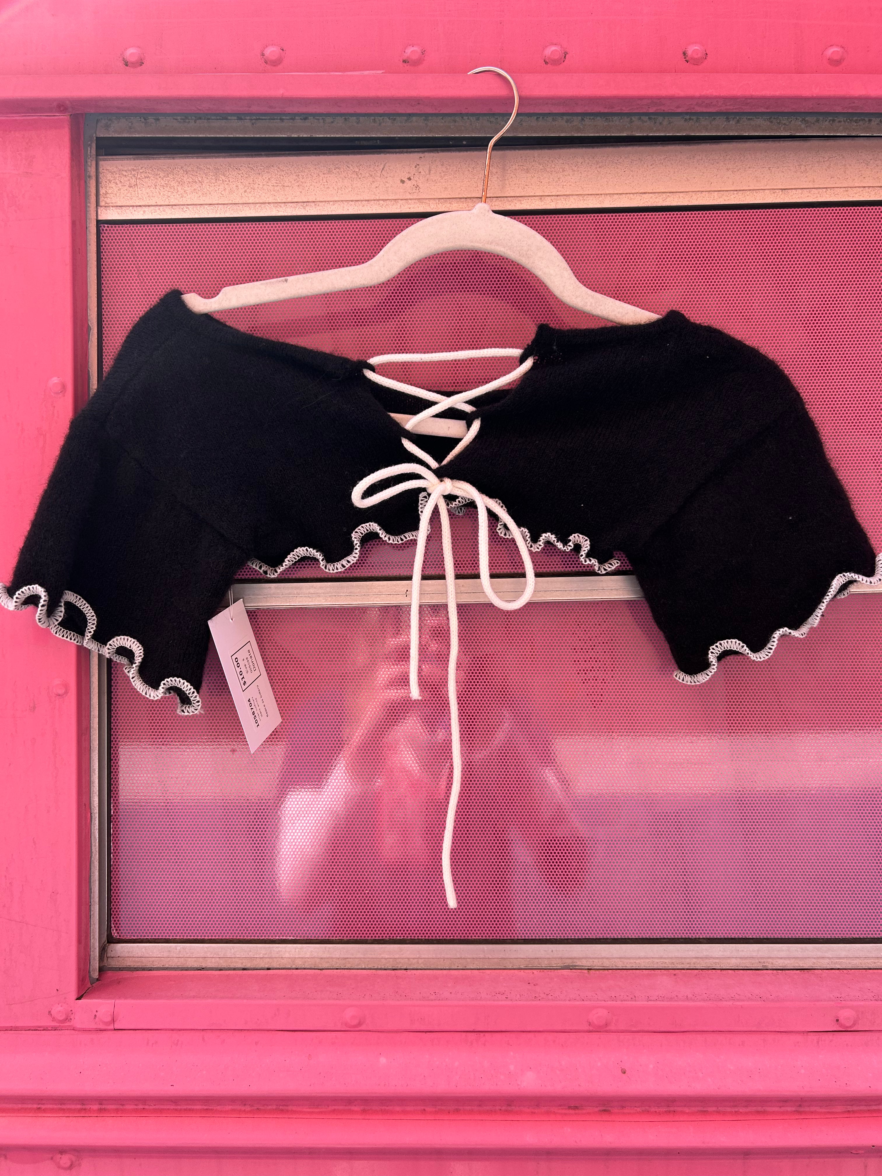 black white urban outfitters fleece ss bolero, s