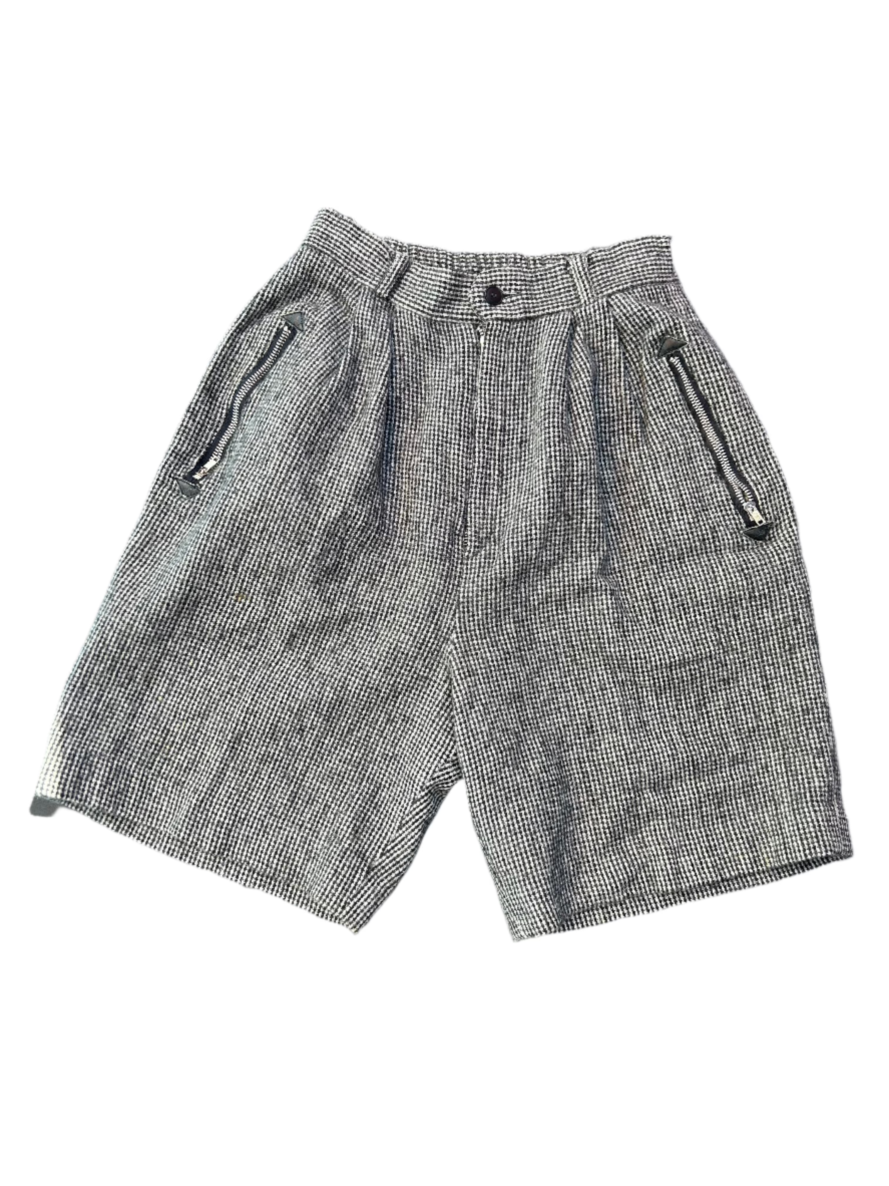 black white oz doll houndstooth knit long shorts, m