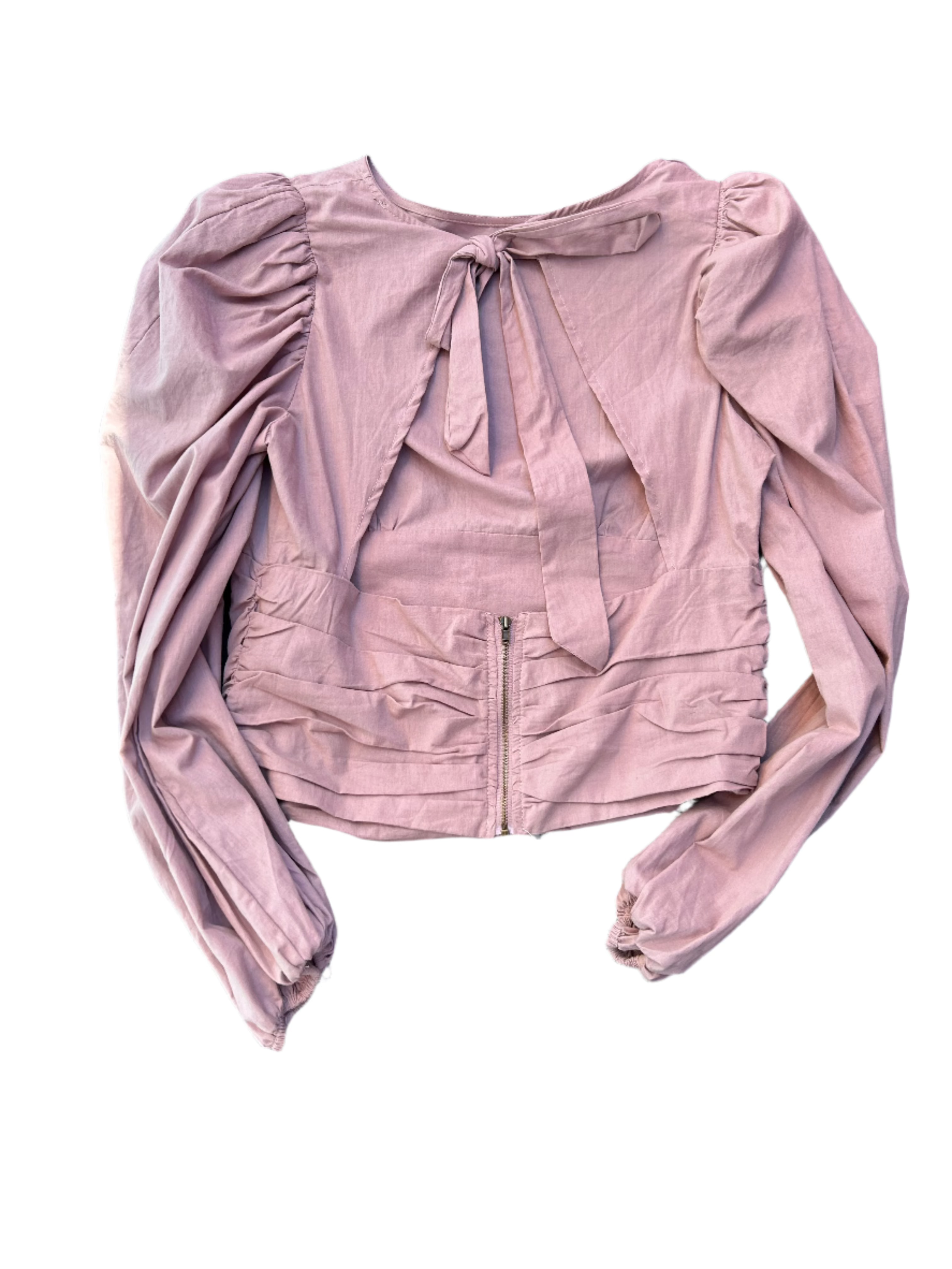pink hyfve longsleeve open back blouse, L
