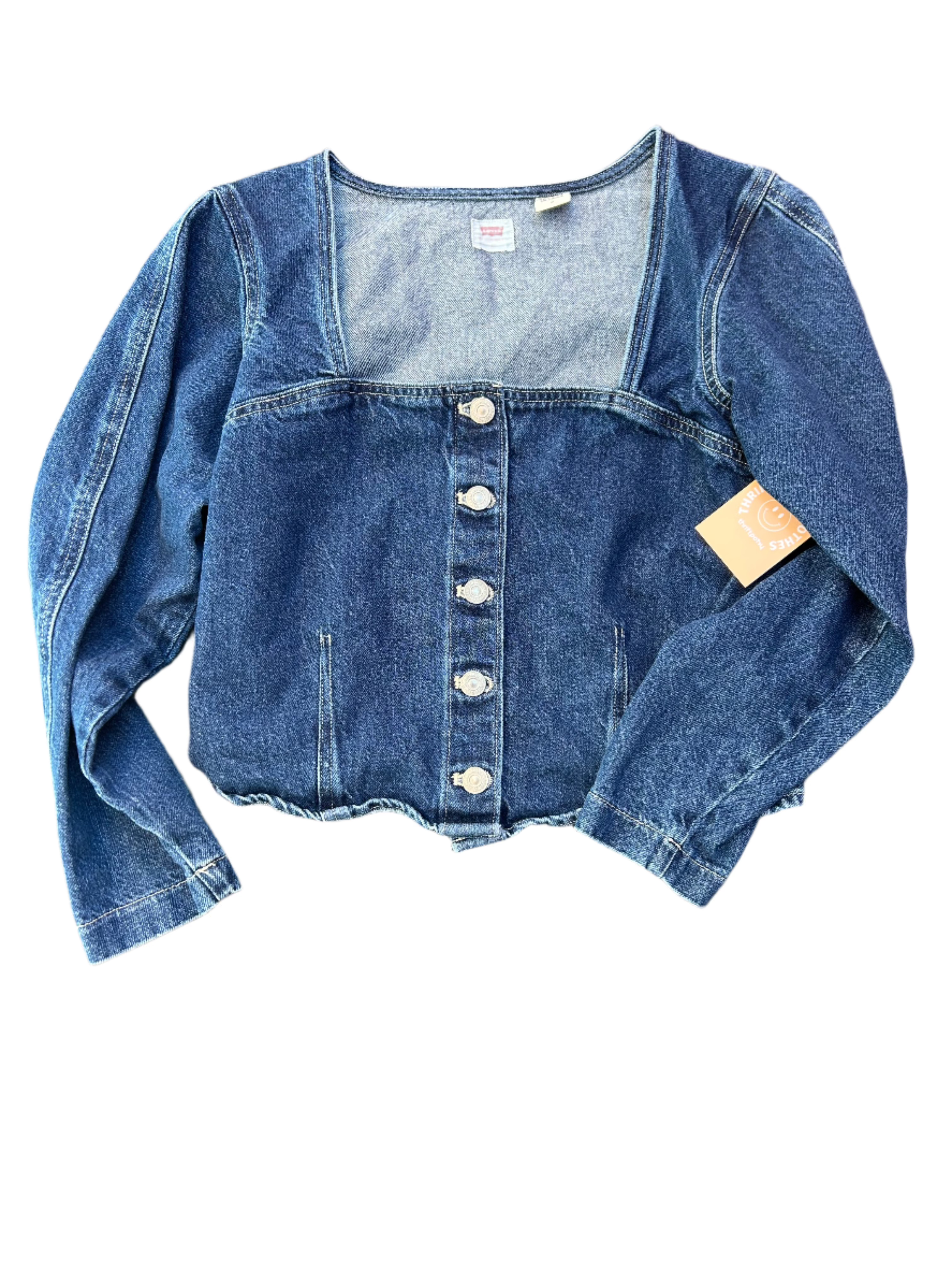 blue levi denim square neck top, m