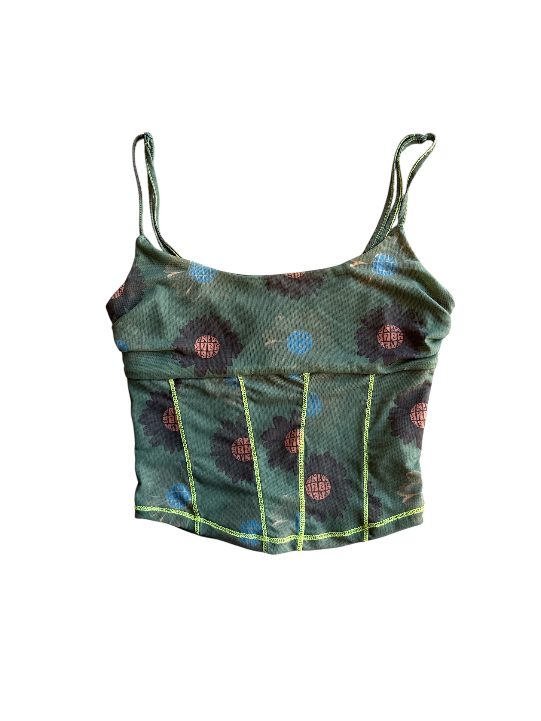 army green Urban outfitters floral cami crop top, m