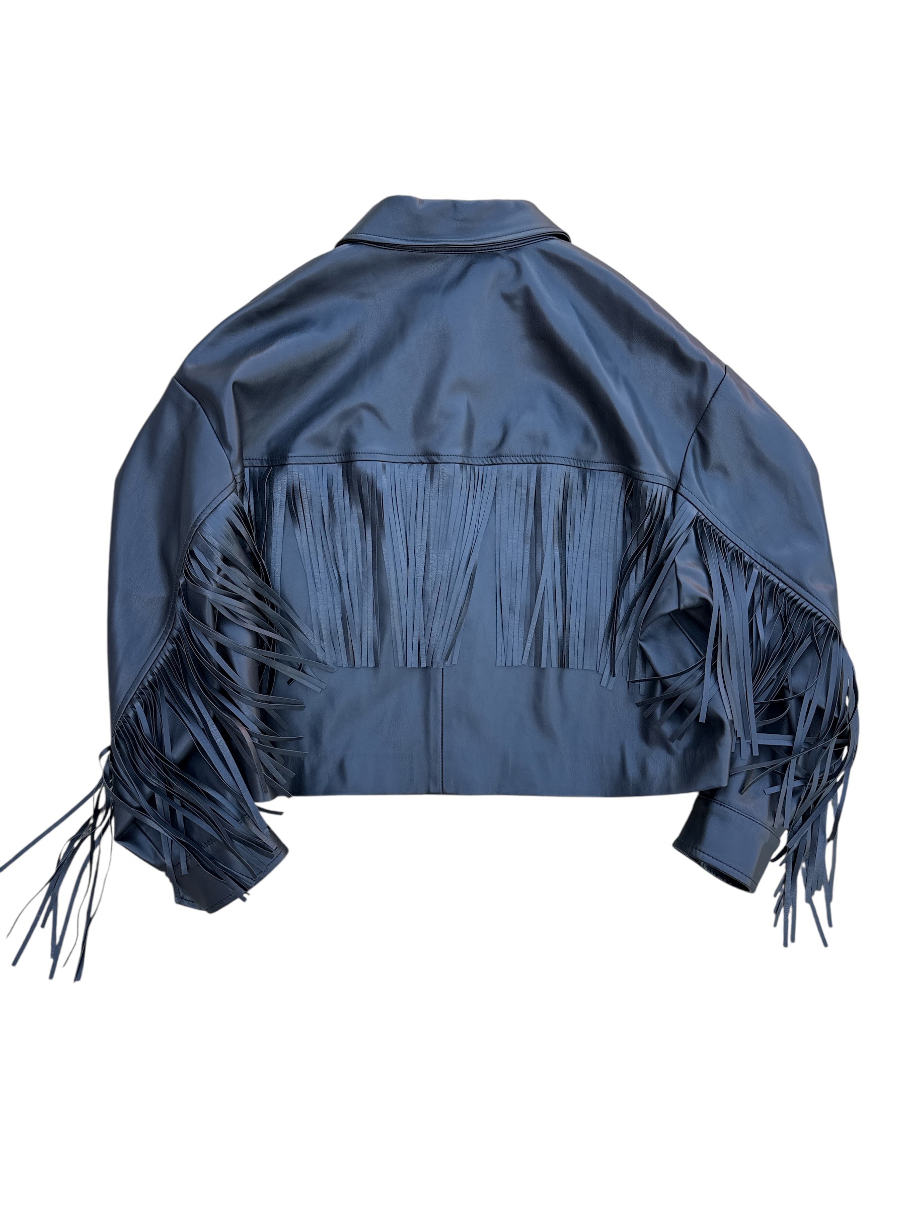 black zara fringe pleather shacket, L