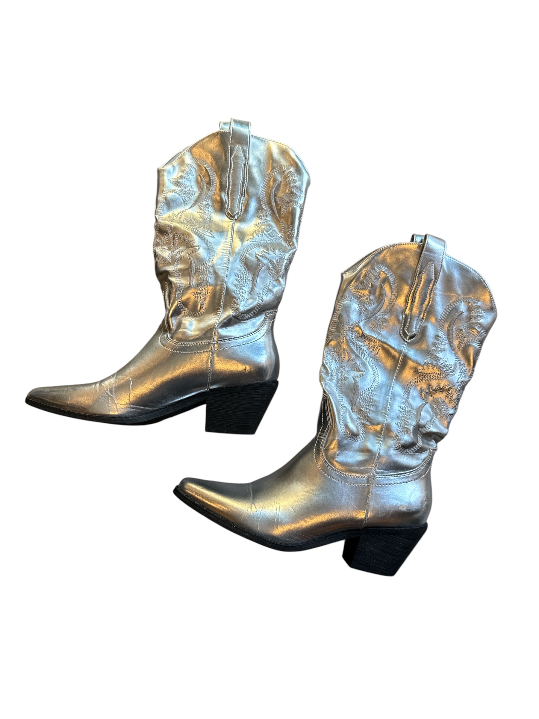 silver  chrome cowboy boots, 9 womens
