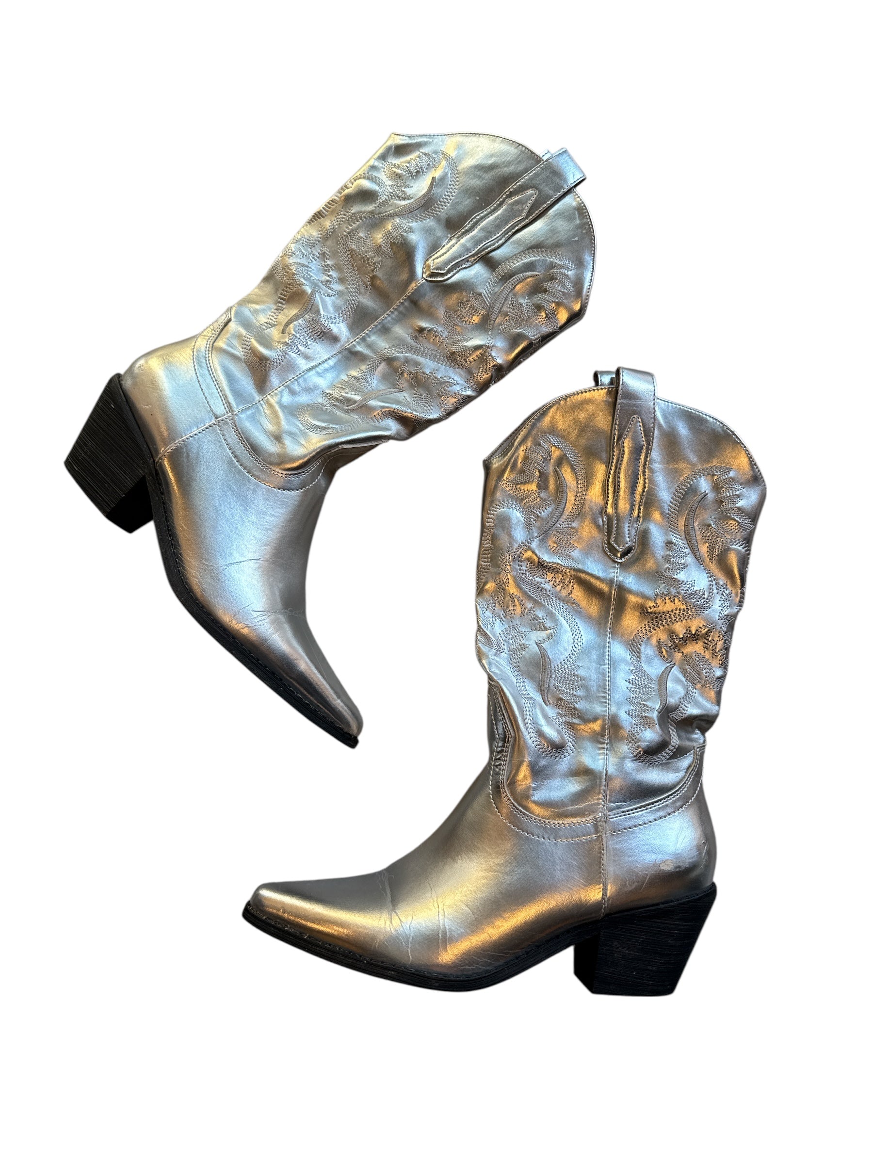 silver  chrome cowboy boots, 9 womens