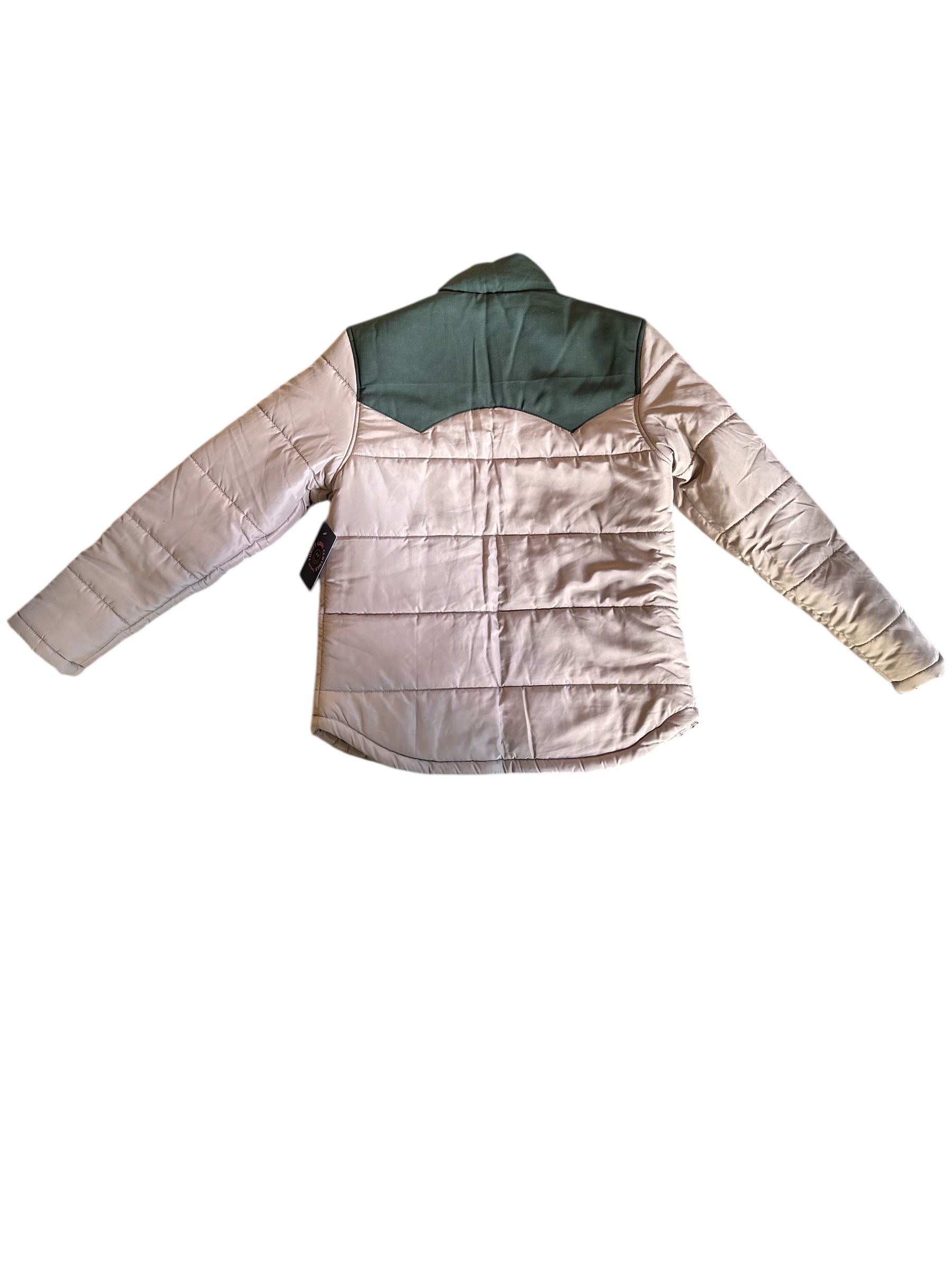 green tan stoic puffer jacket, s