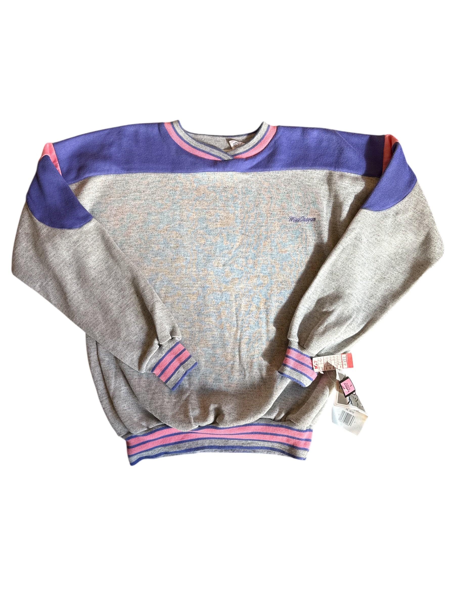 gray pink purple macgregor DEADSTOCK crew, L