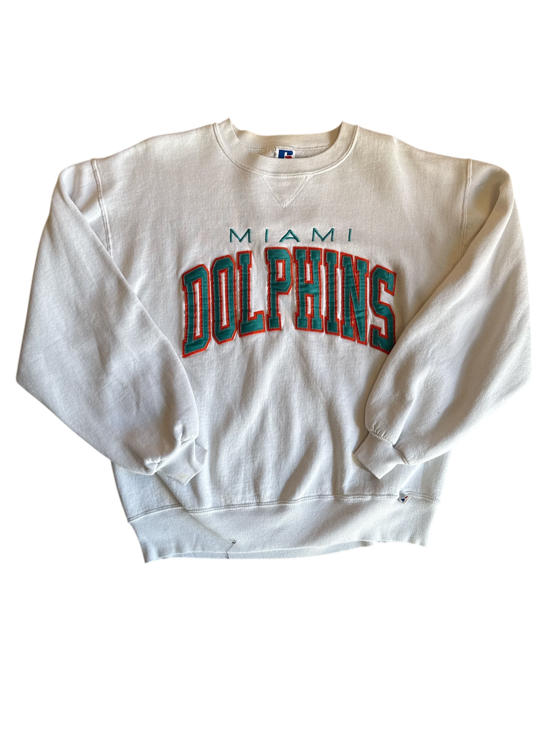 white russell athletics miami dolphins crew, L