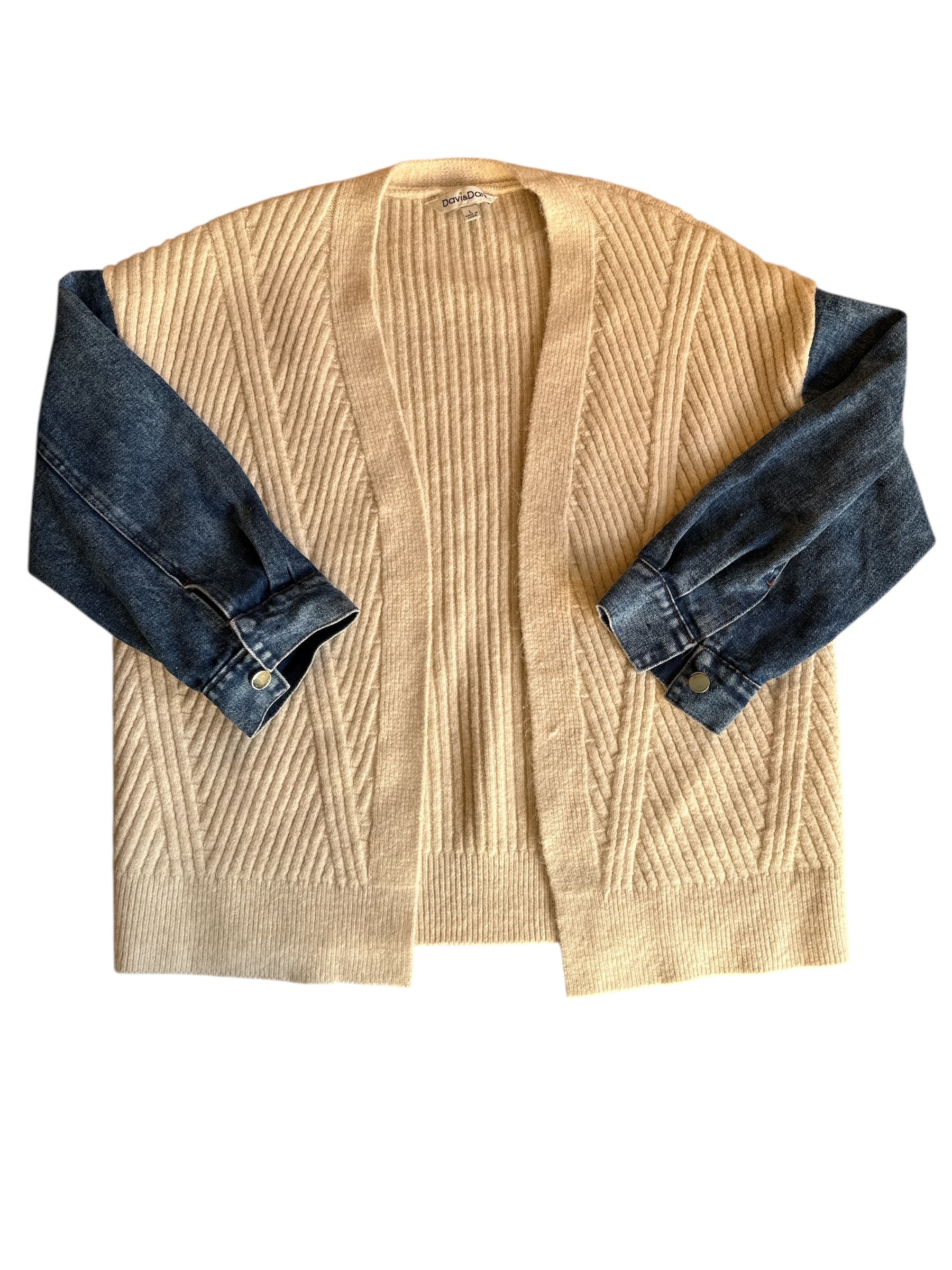 blue cream Davi&Dani sweater denim jacket combo, L