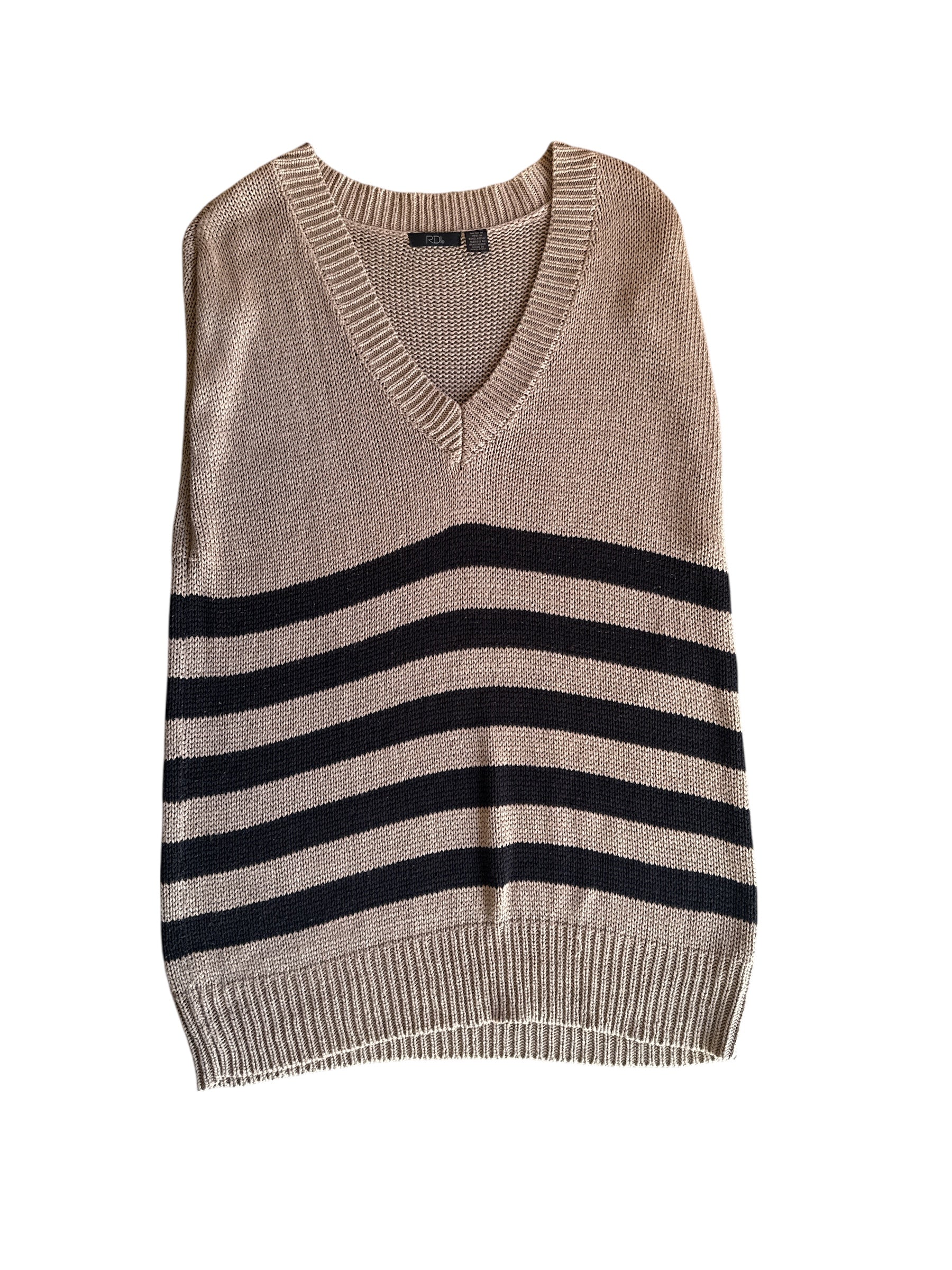 Tan and black Rdi Knit sleeveless v neck top, M