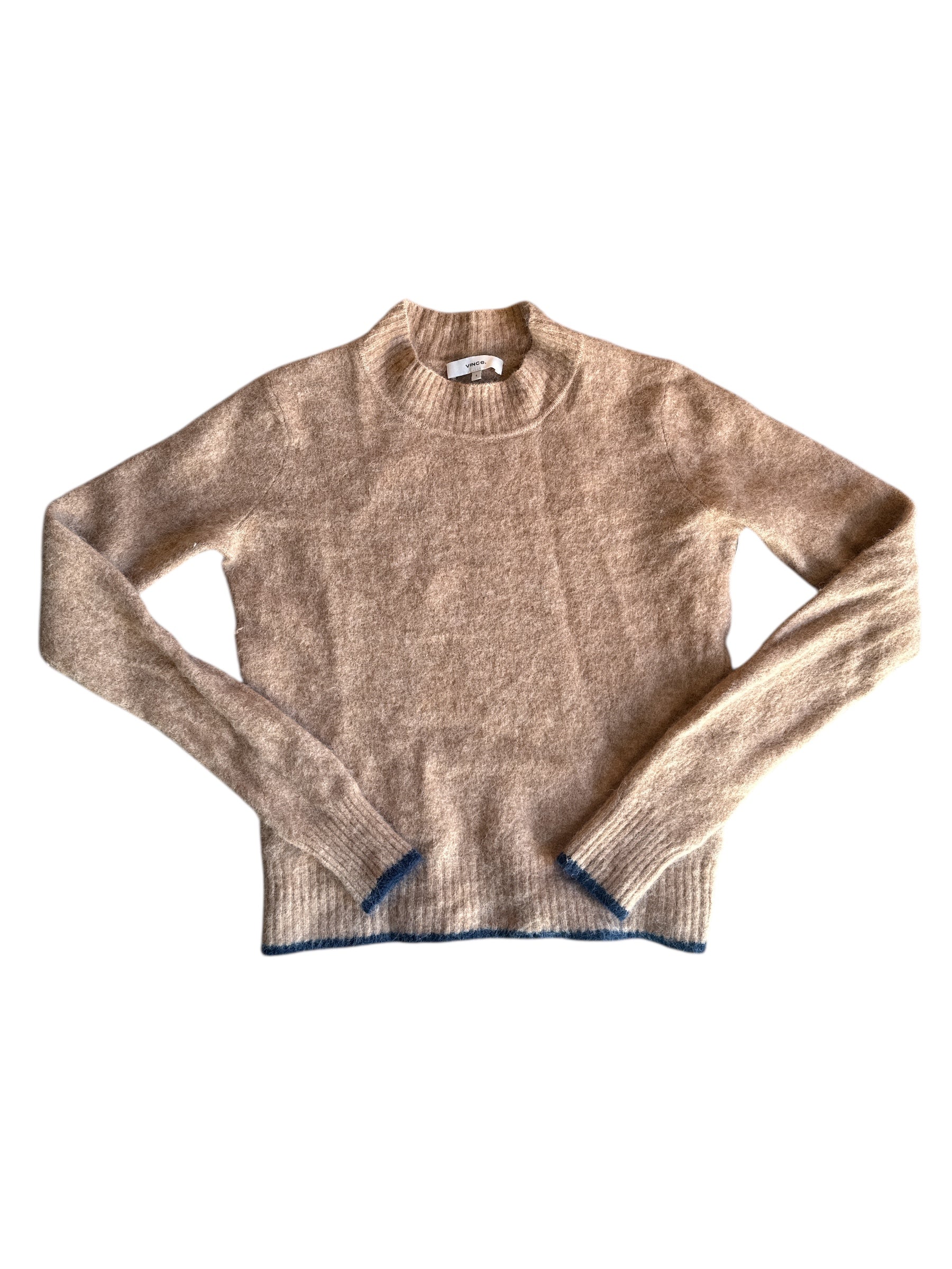 brown vince sweater w navy edge, s