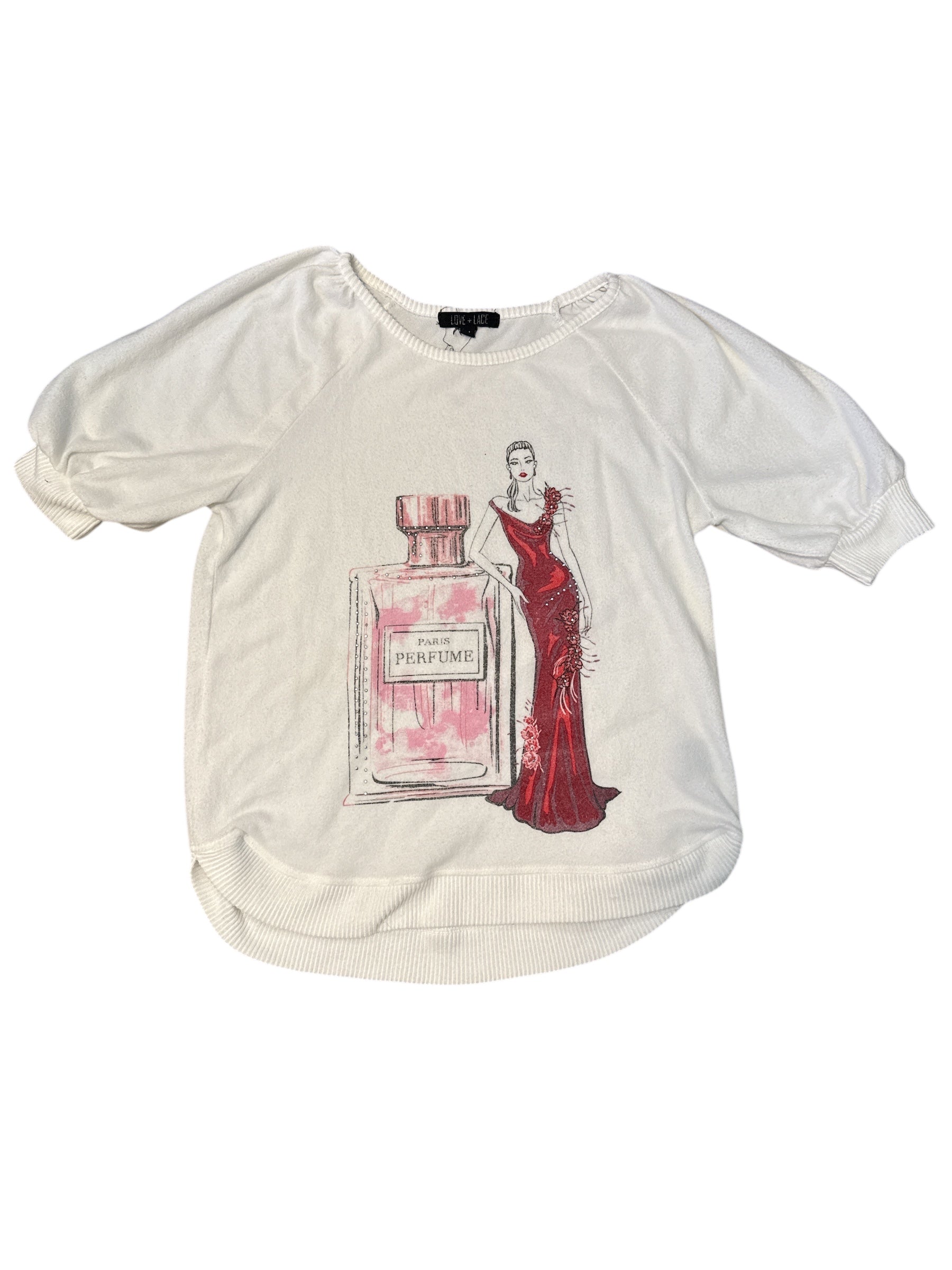 white love + lace perfume puff sleeve top, M