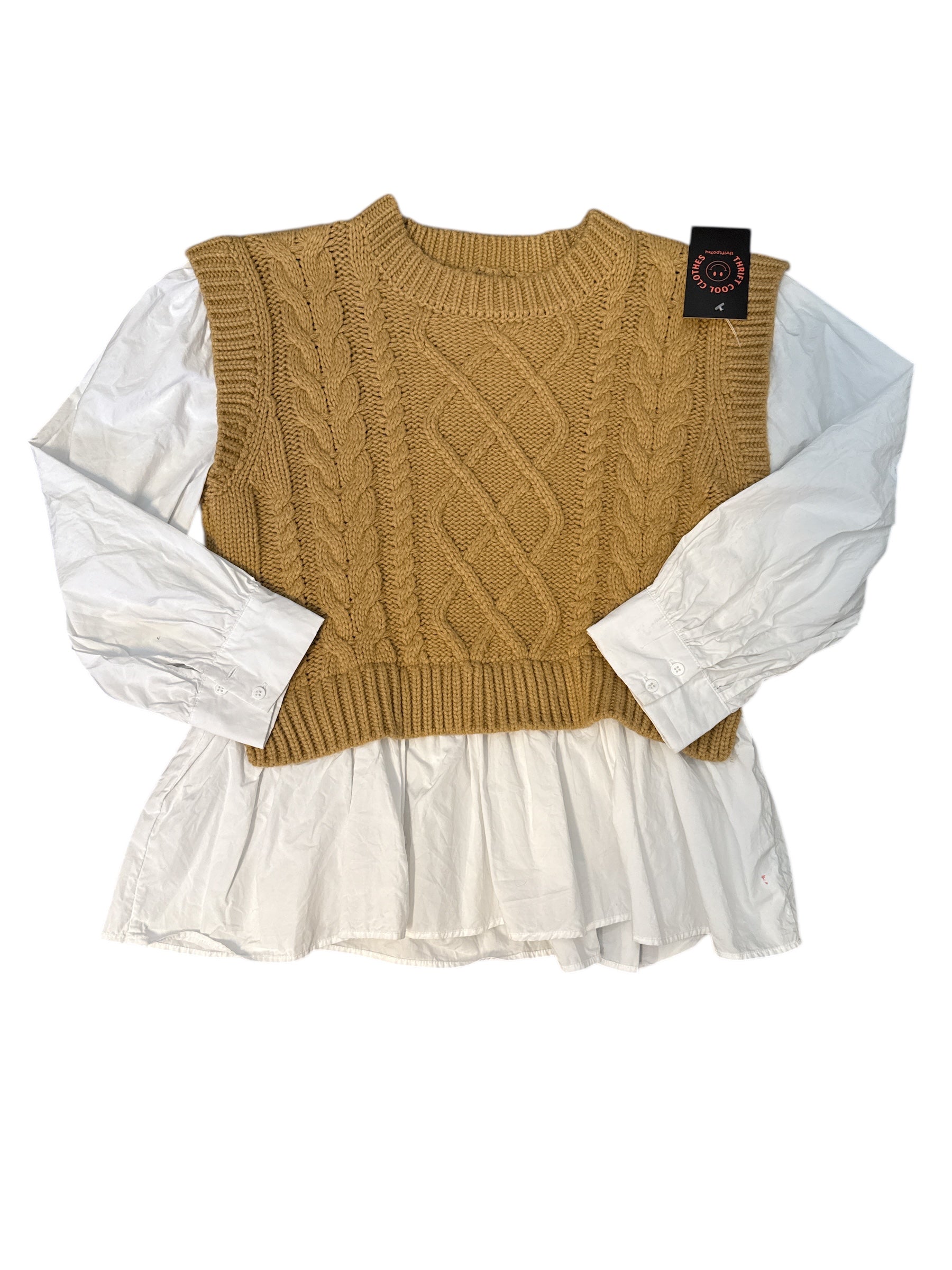 brown white English Factory sweater blouse combo, M