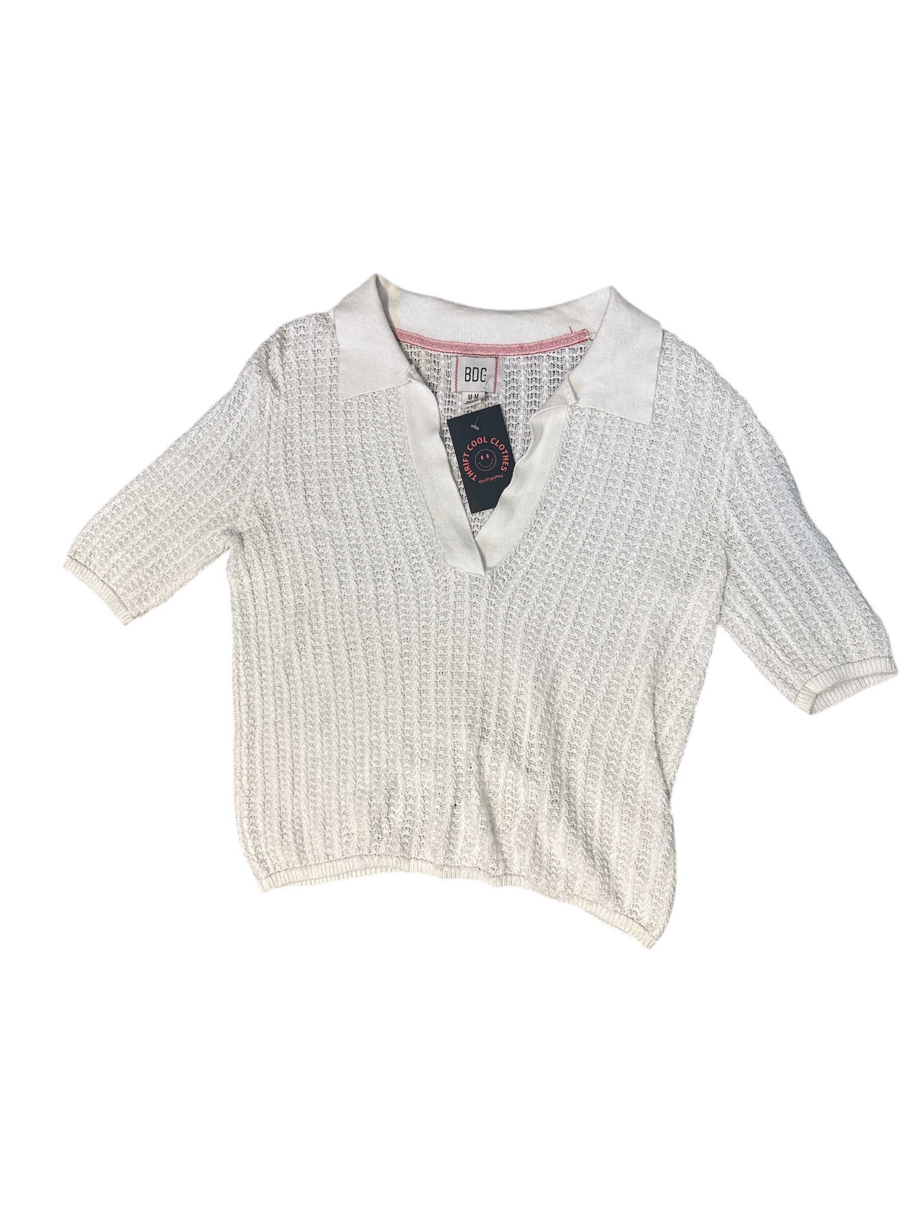 White bdg knit collared top, M