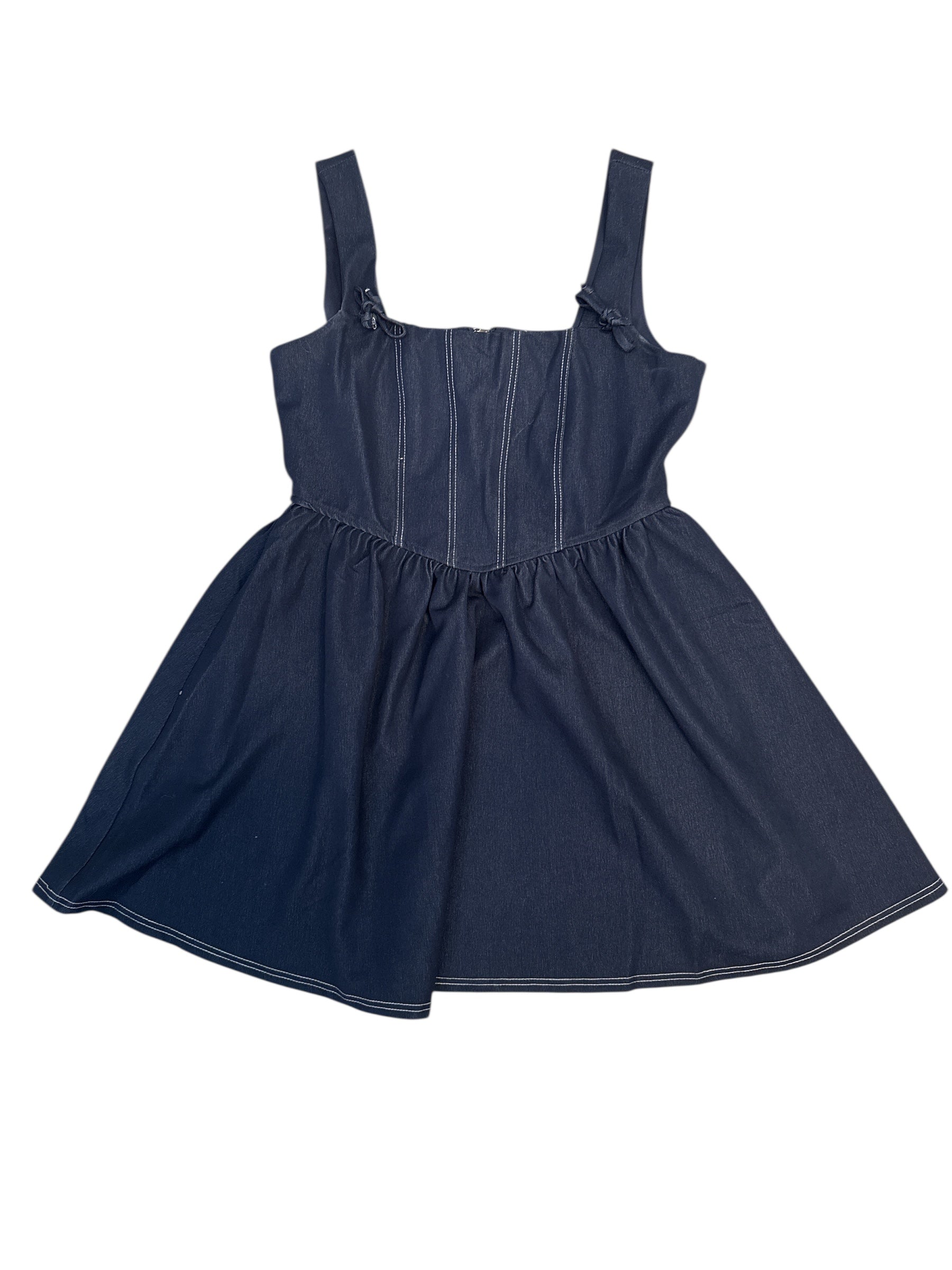 navy blue miami drop waist square neck dress, L
