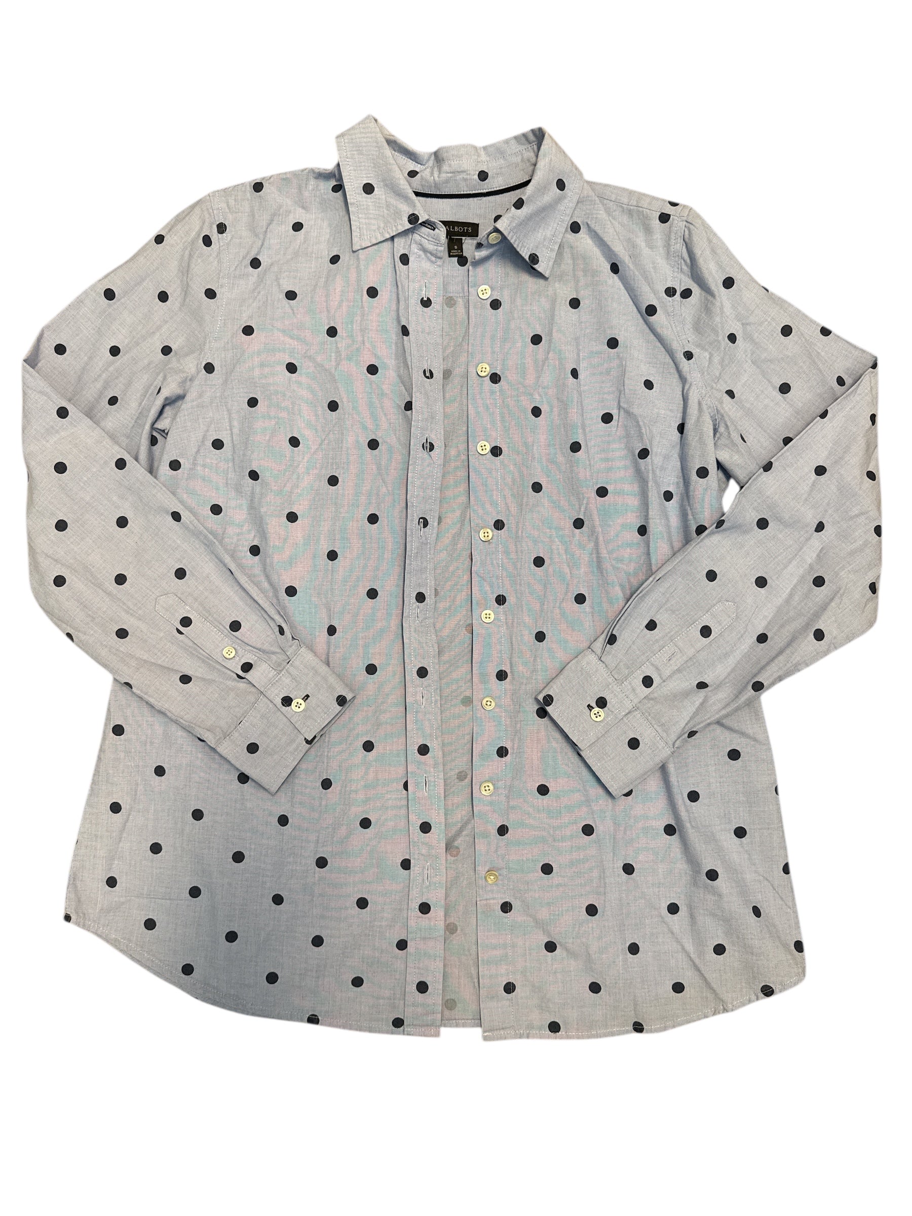 blue navy talbots polka dot b utton down, s